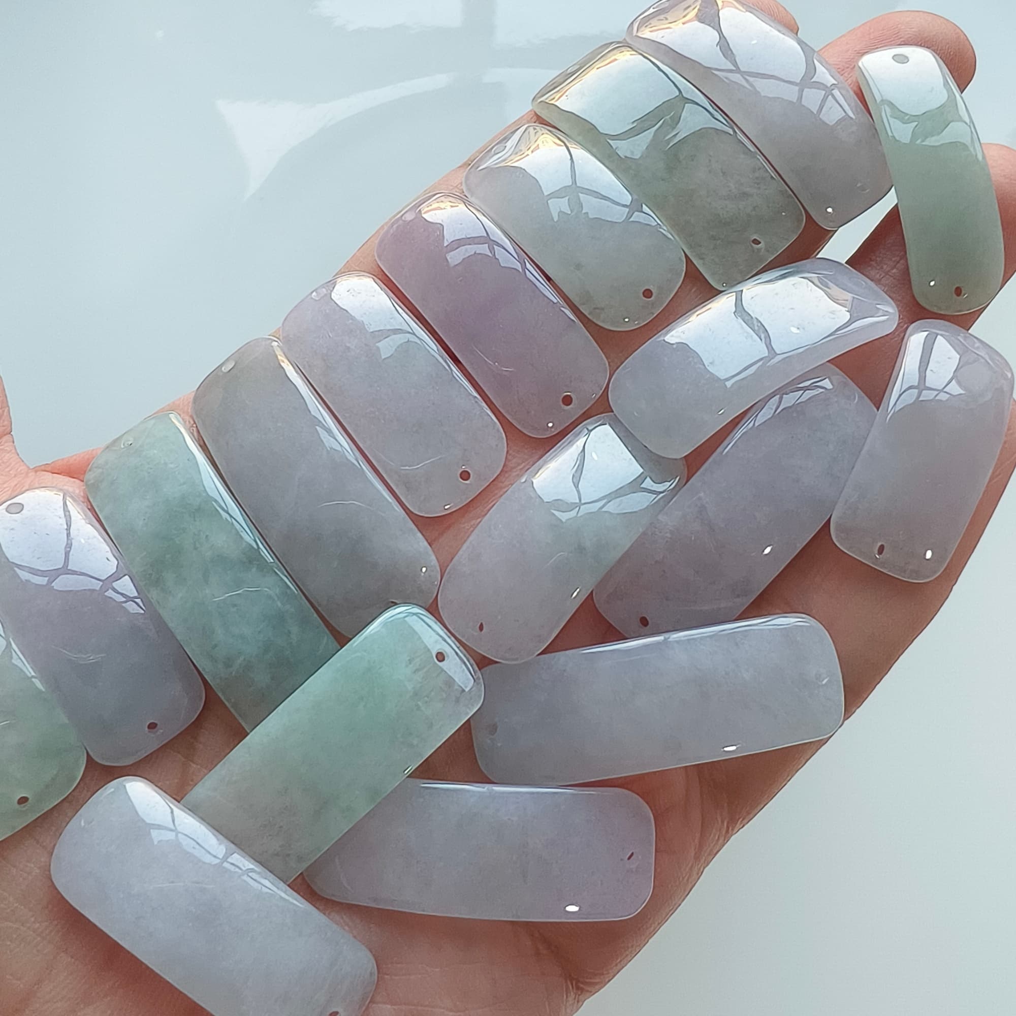DDP 29-36mm Natural Type A Untreated White Green Light Lavender White Burmese Jadeite Ractangle Curved Bar With For Making Bracelet