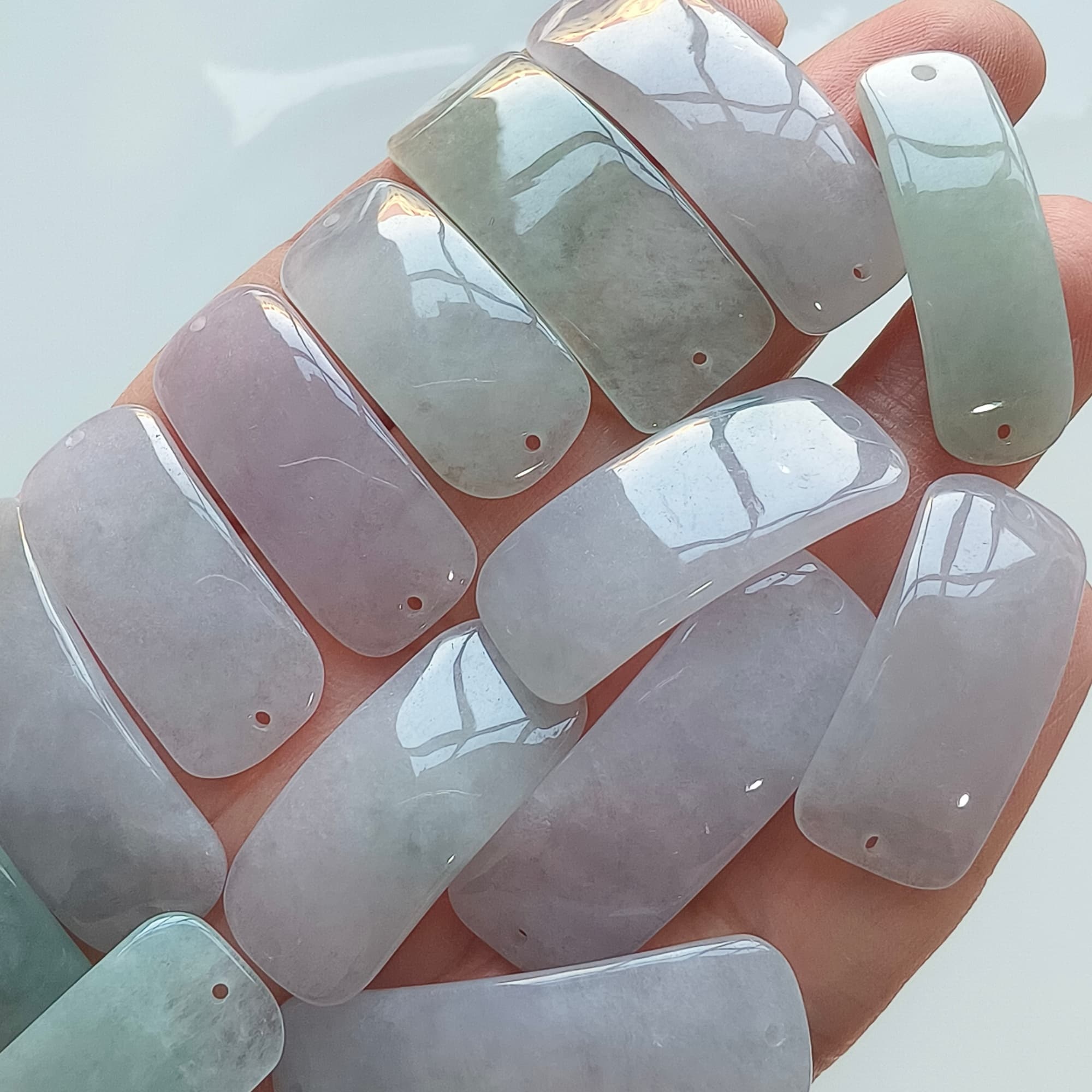 DDP 29-36mm Natural Type A Untreated White Green Light Lavender White Burmese Jadeite Ractangle Curved Bar With For Making Bracelet