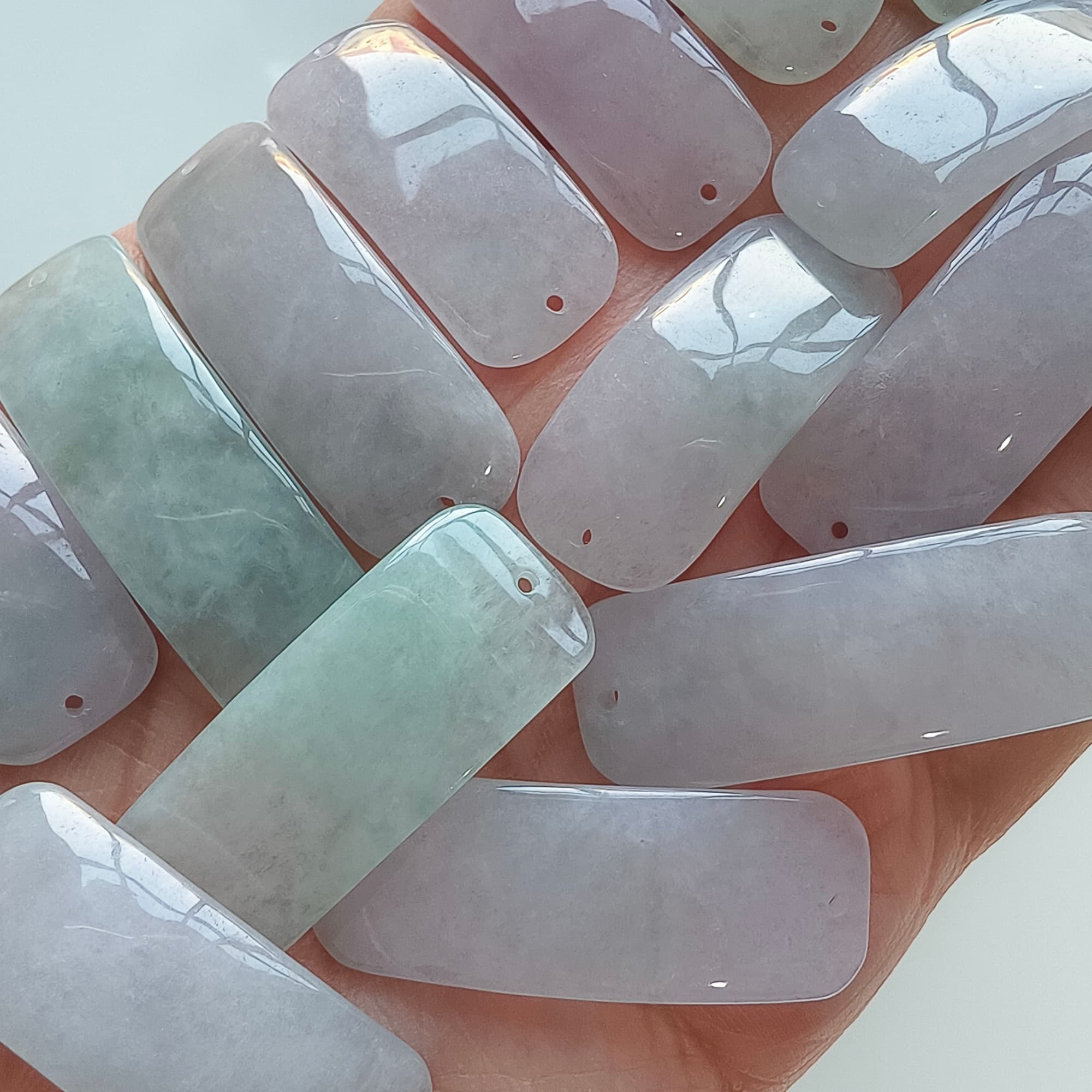 DDP 29-36mm Natural Type A Untreated White Green Light Lavender White Burmese Jadeite Ractangle Curved Bar With For Making Bracelet