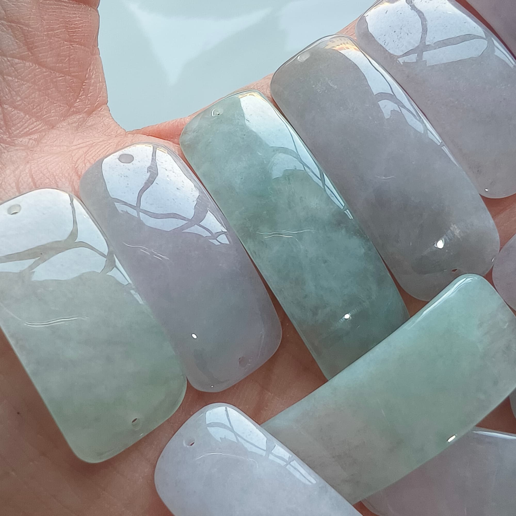 DDP 29-36mm Natural Type A Untreated White Green Light Lavender White Burmese Jadeite Ractangle Curved Bar With For Making Bracelet