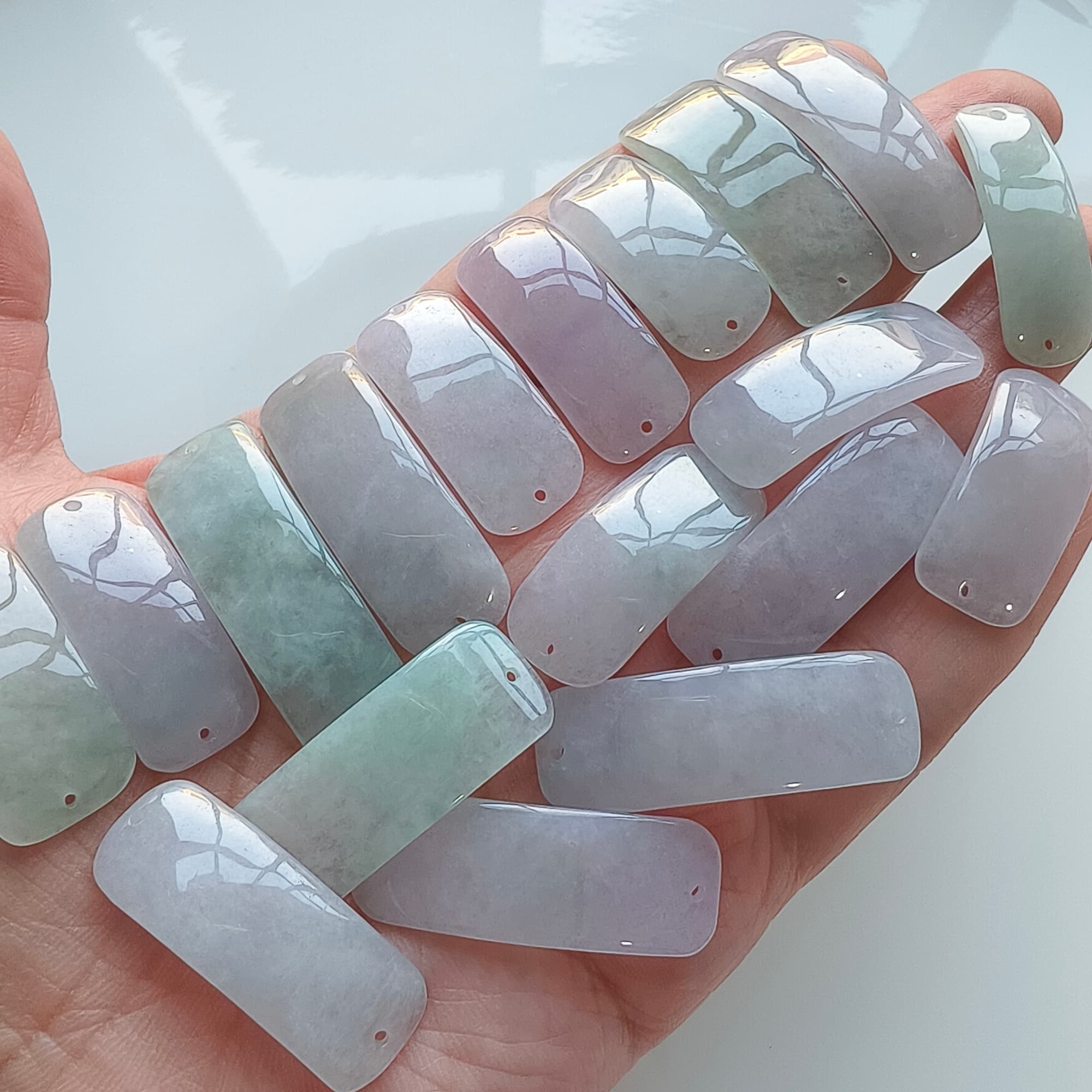 DDP 29-36mm Natural Type A Untreated White Green Light Lavender White Burmese Jadeite Ractangle Curved Bar With For Making Bracelet