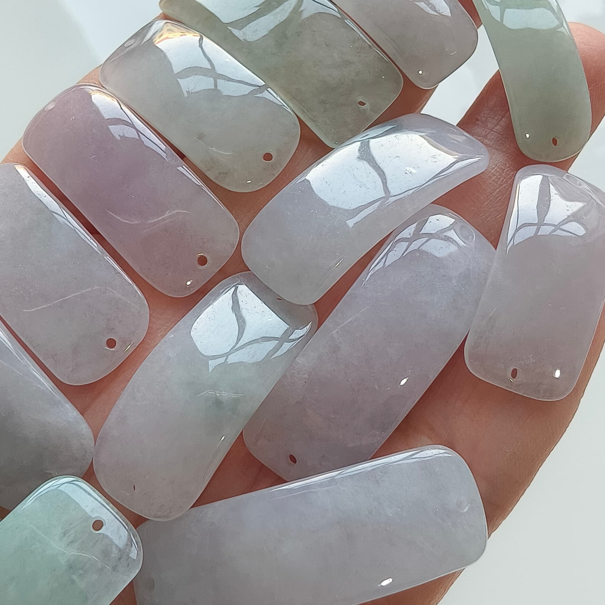 DDP 29-36mm Natural Type A Untreated White Green Light Lavender White Burmese Jadeite Ractangle Curved Bar With For Making Bracelet
