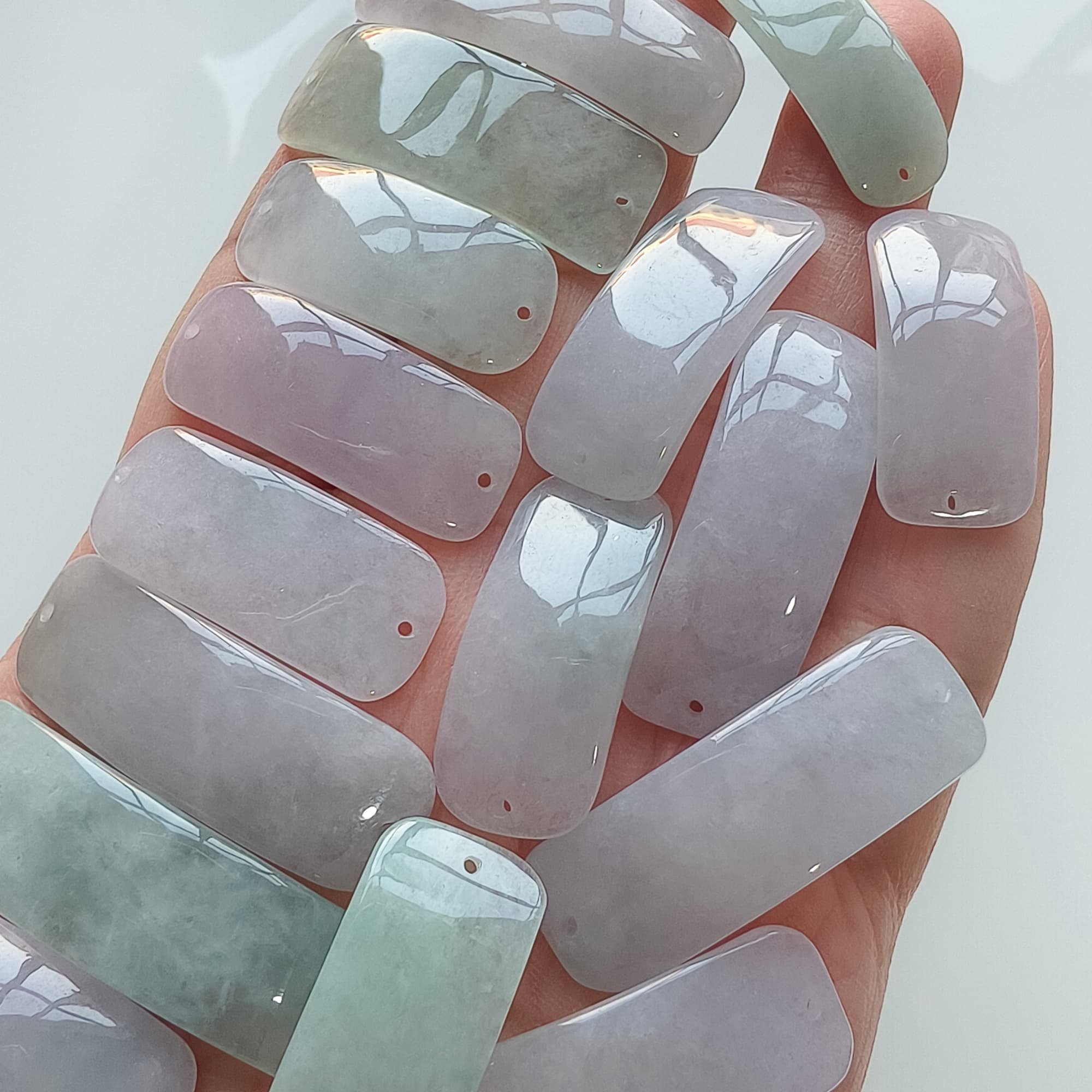 DDP 29-36mm Natural Type A Untreated White Green Light Lavender White Burmese Jadeite Ractangle Curved Bar With For Making Bracelet