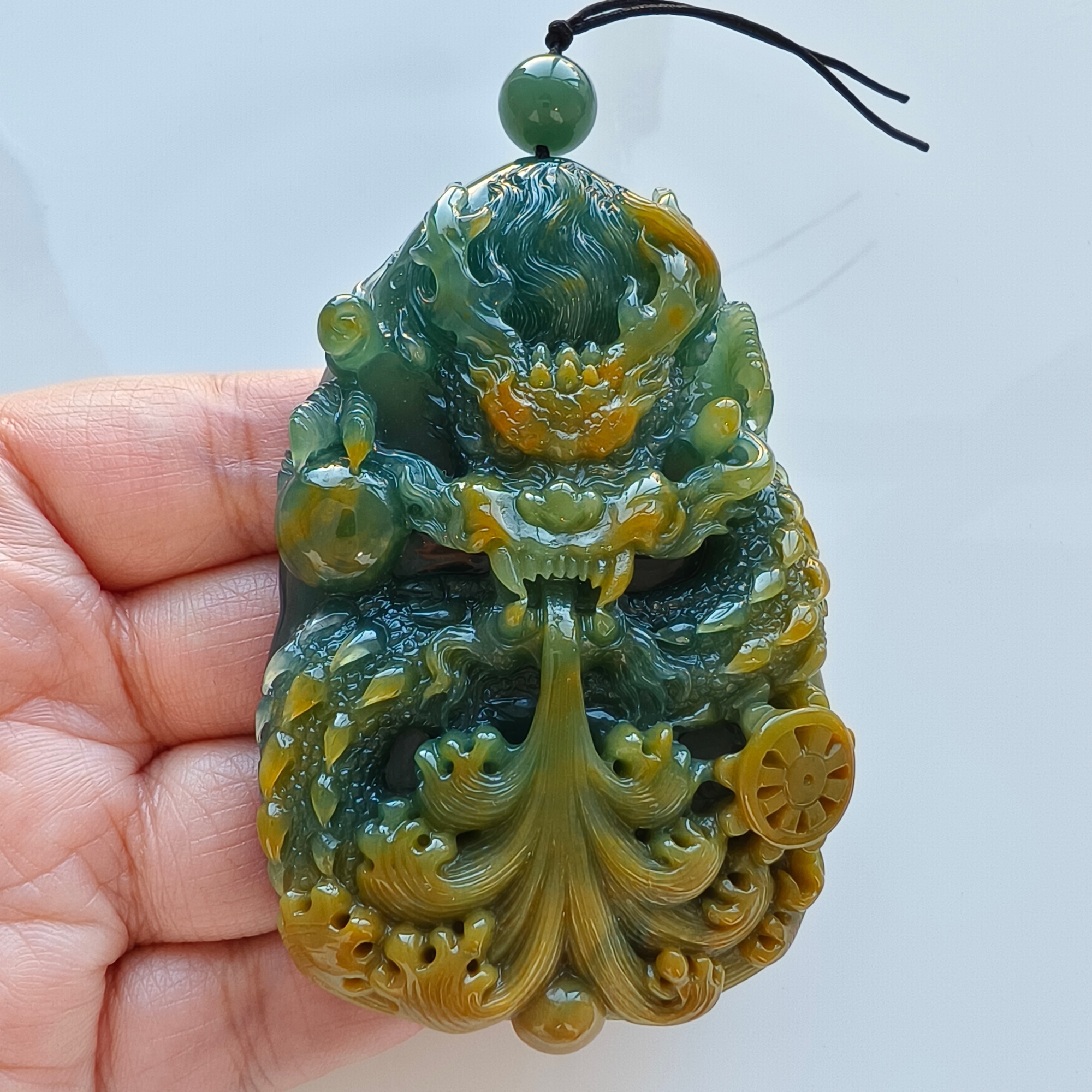 81mm Natural Certificated Icy Waxy Blue Yellow Guatemalan Jadeite Dragon Amulet Pendant