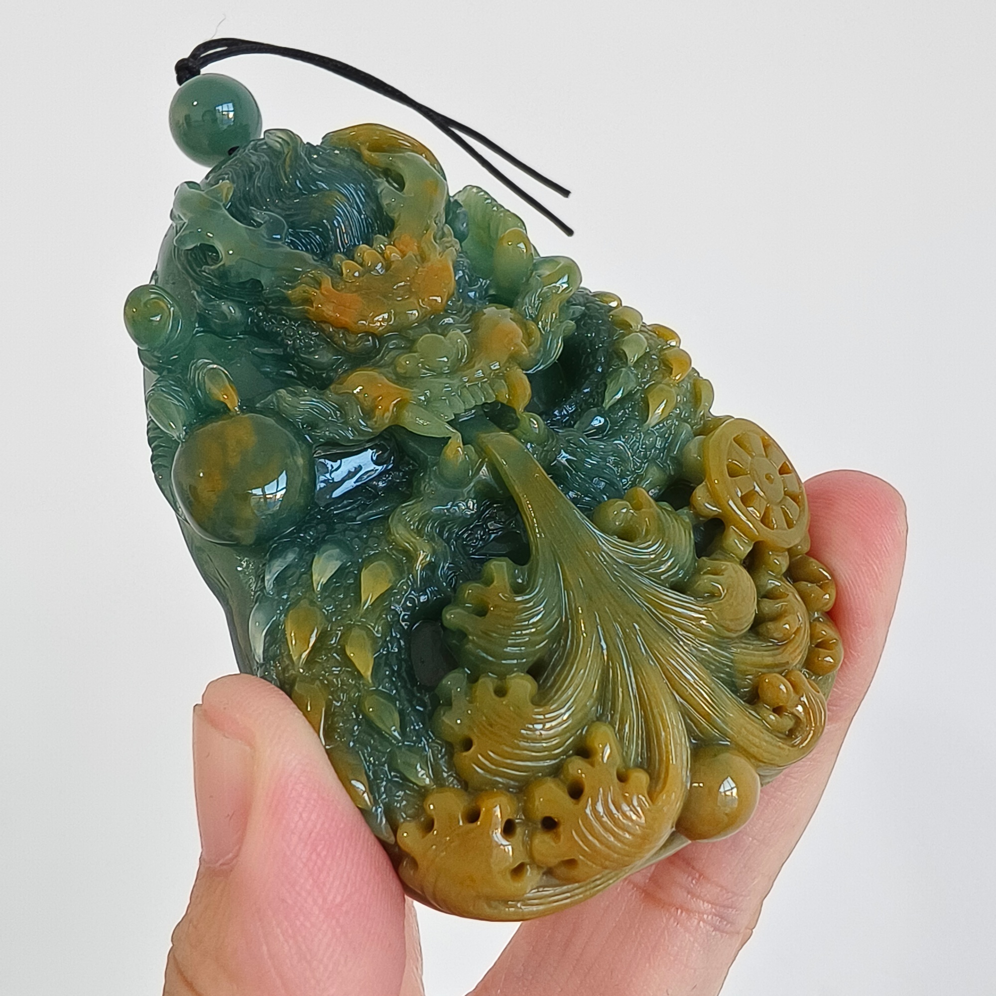 81mm Natural Certificated Icy Waxy Blue Yellow Guatemalan Jadeite Dragon Amulet Pendant