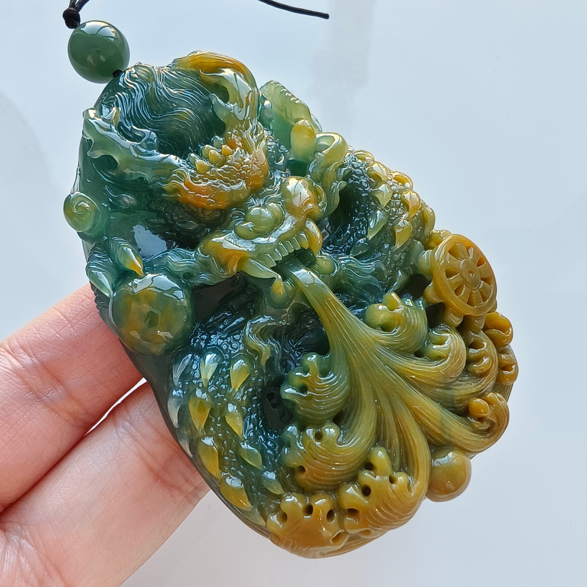 81mm Natural Certificated Icy Waxy Blue Yellow Guatemalan Jadeite Dragon Amulet Pendant