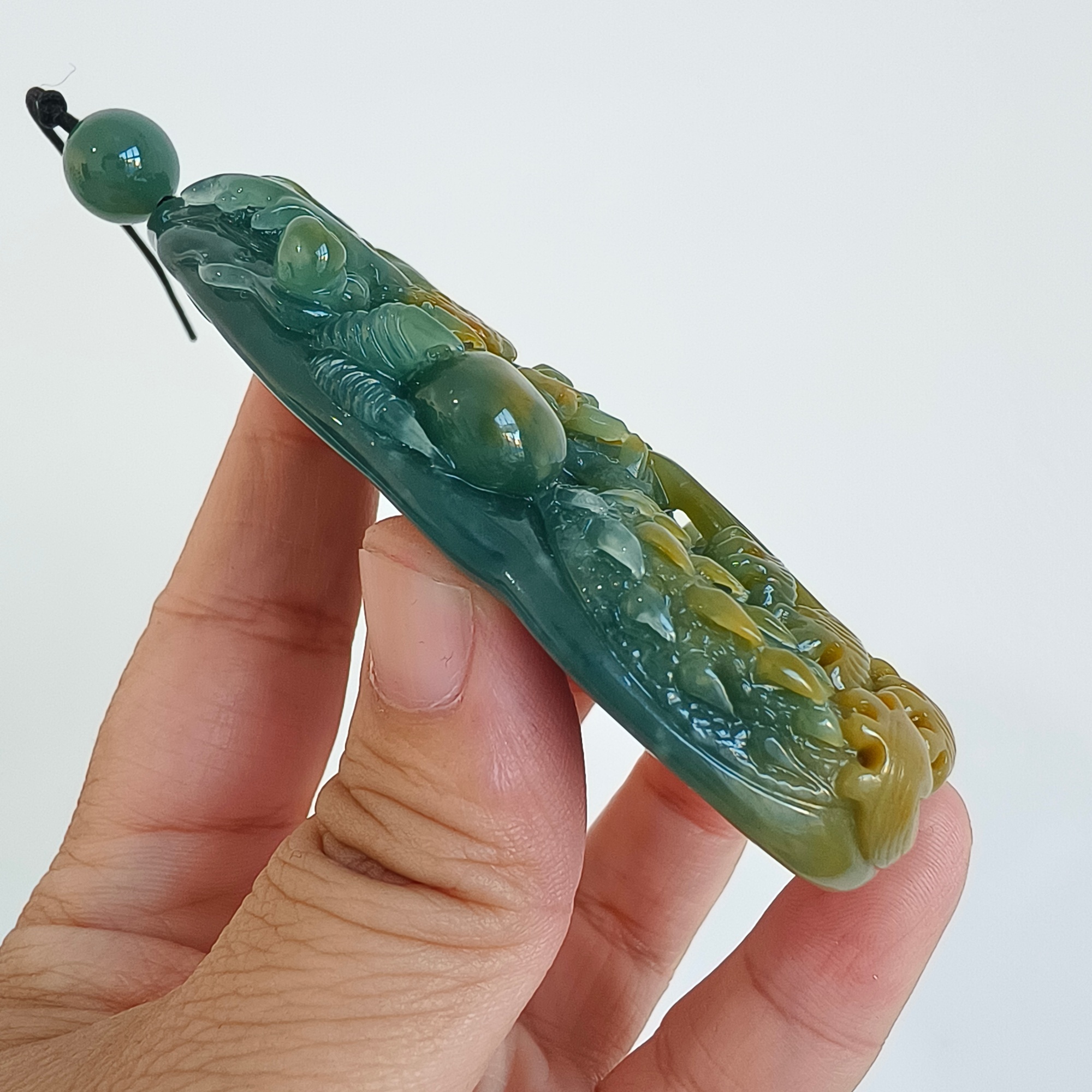 81mm Natural Certificated Icy Waxy Blue Yellow Guatemalan Jadeite Dragon Amulet Pendant