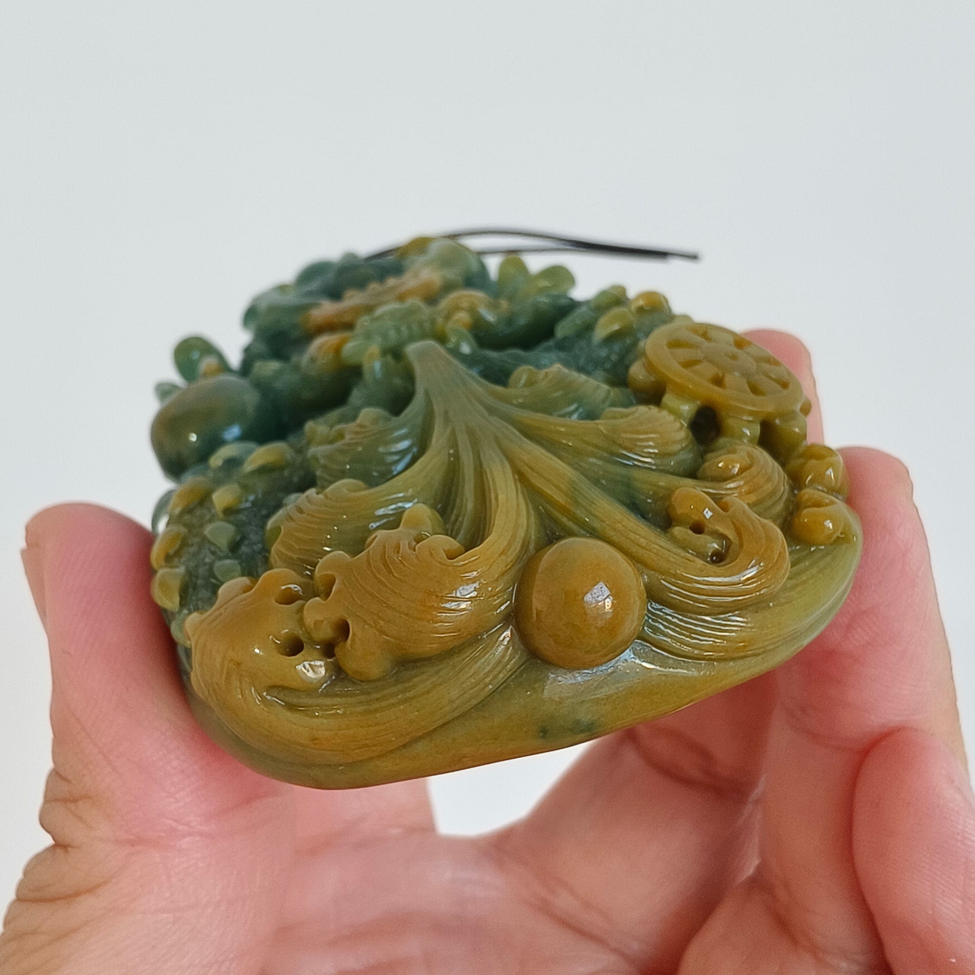 81mm Natural Certificated Icy Waxy Blue Yellow Guatemalan Jadeite Dragon Amulet Pendant