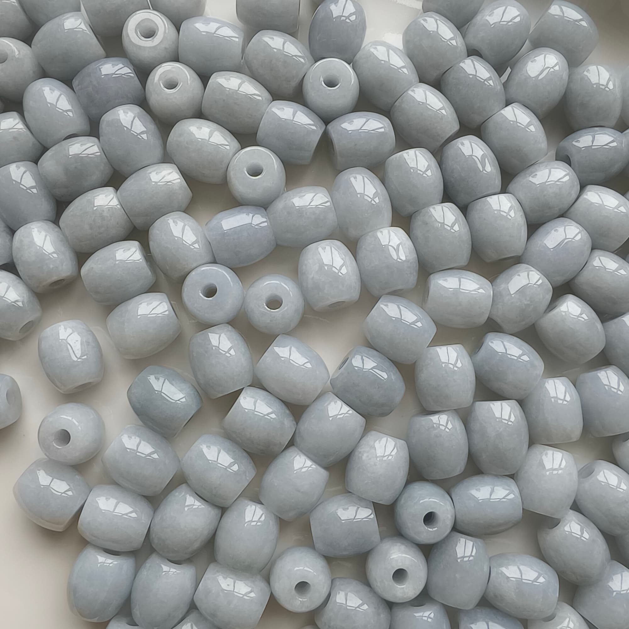 DDP 5pcs 12.5-13.5mm Natural Certificated Type A Untreated Light Green Burmese Jadeite Oval Barrel Beads