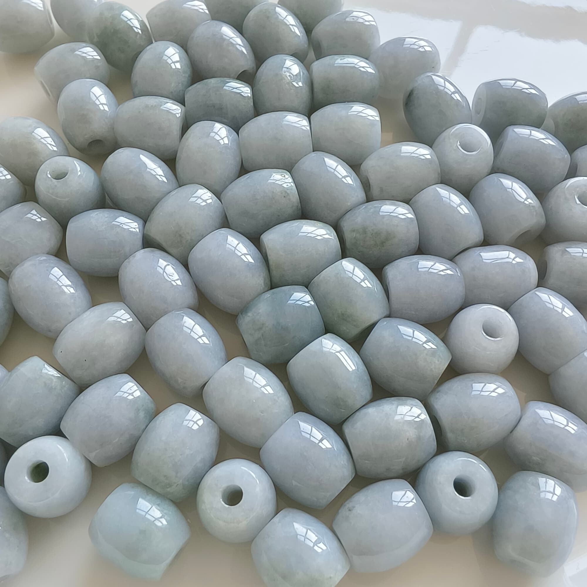 DDP 5pcs 12.5-13.5mm Natural Certificated Type A Untreated Light Green Burmese Jadeite Oval Barrel Beads