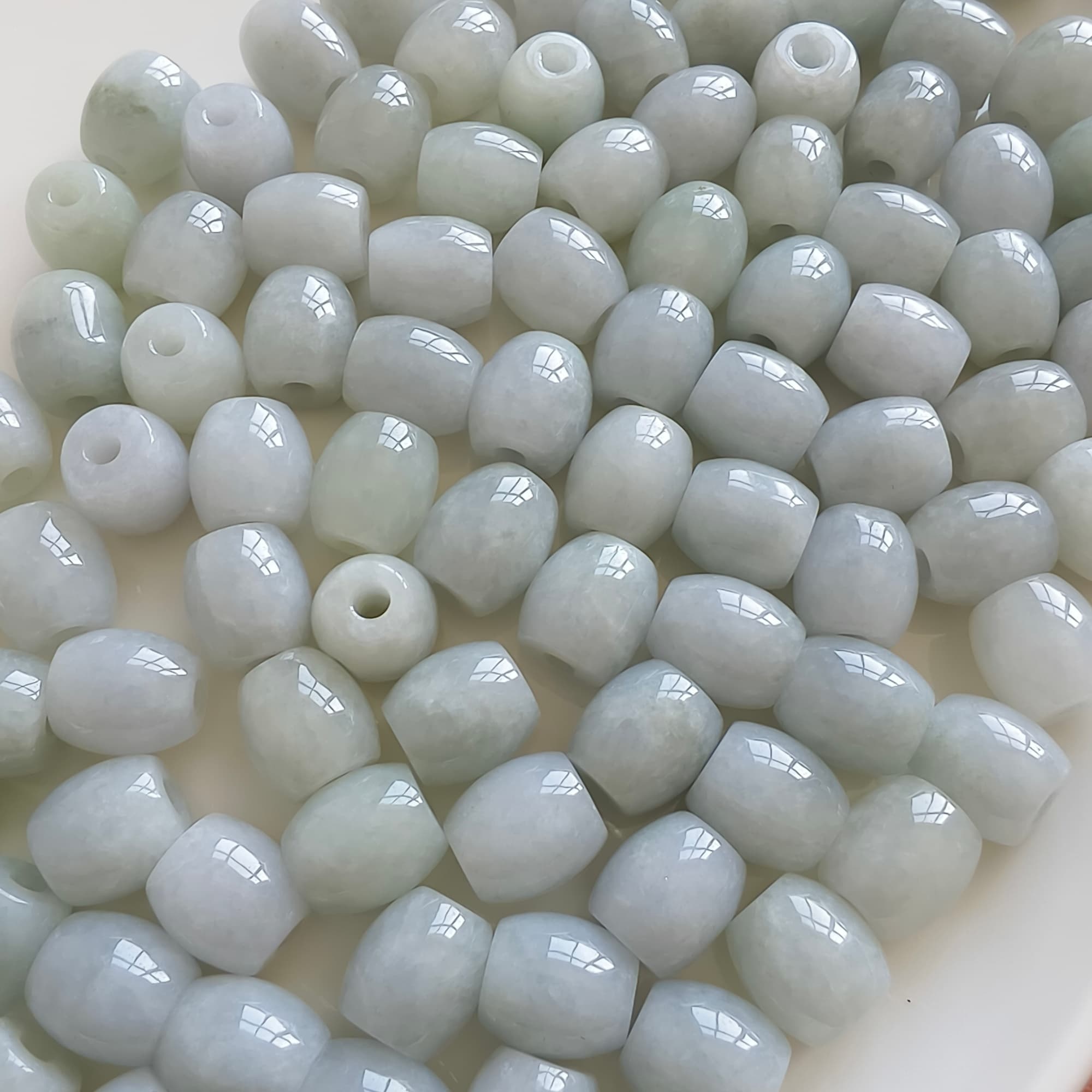 DDP 5pcs 12.5-13.5mm Natural Certificated Type A Untreated Light Green Burmese Jadeite Oval Barrel Beads