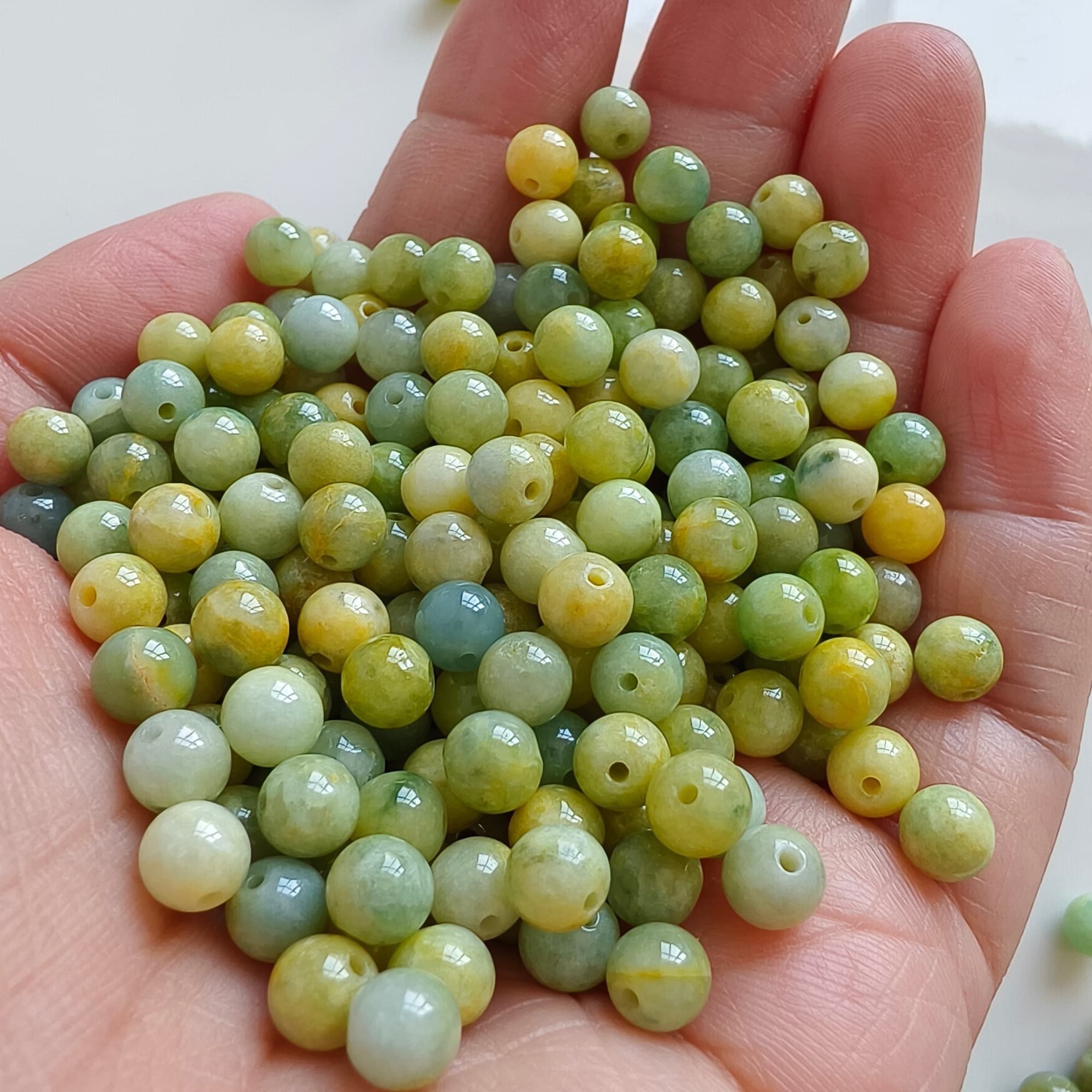 DDP 30pcs 5.8mm Natural Certificated Yellow Green Burmese Jadeite Round Loose Beads