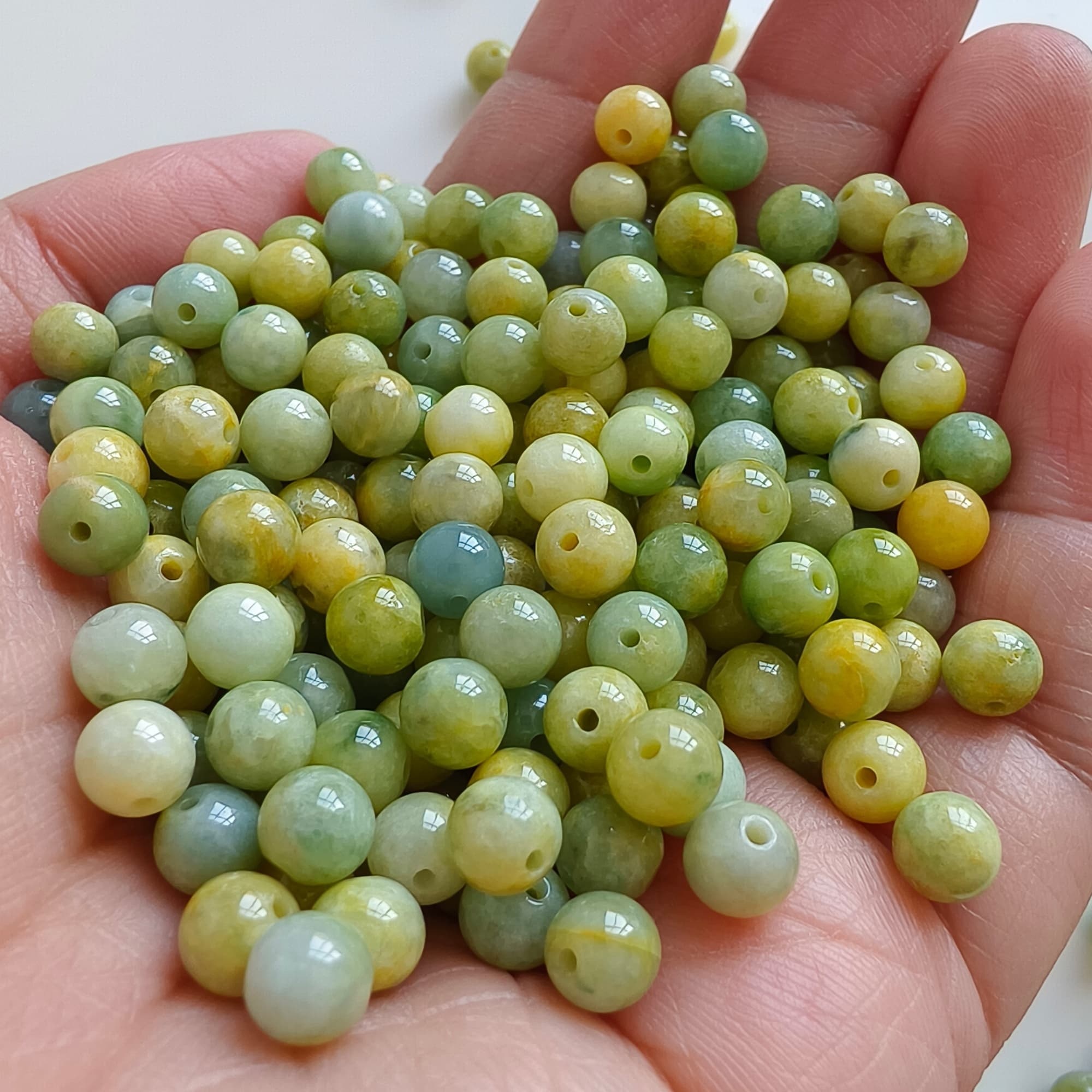 DDP 30pcs 5.8mm Natural Certificated Yellow Green Burmese Jadeite Round Loose Beads