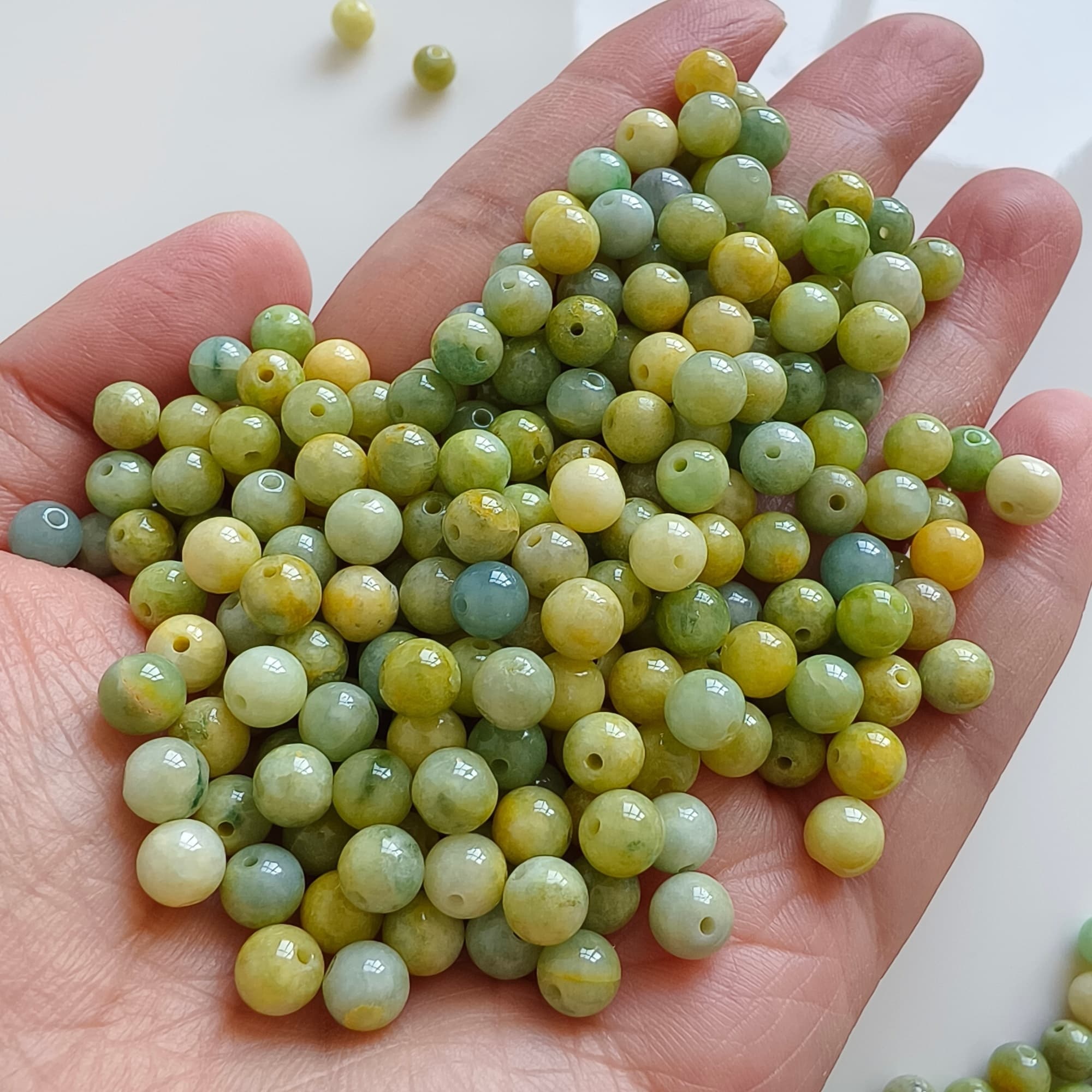DDP 30pcs 5.8mm Natural Certificated Yellow Green Burmese Jadeite Round Loose Beads