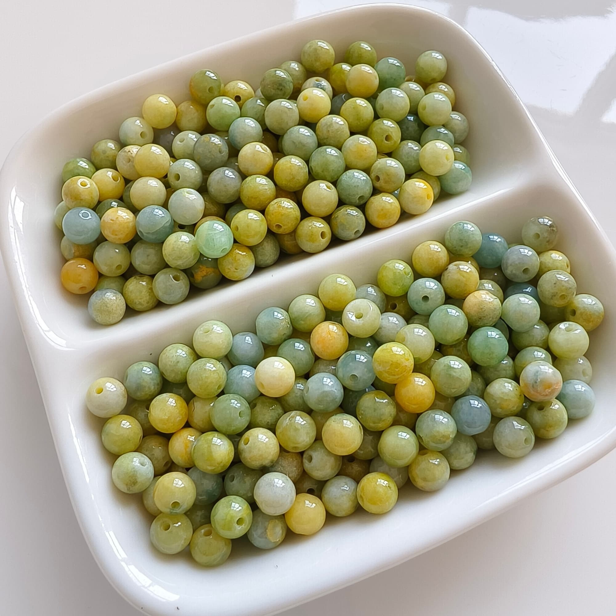 DDP 30pcs 5.8mm Natural Certificated Yellow Green Burmese Jadeite Round Loose Beads