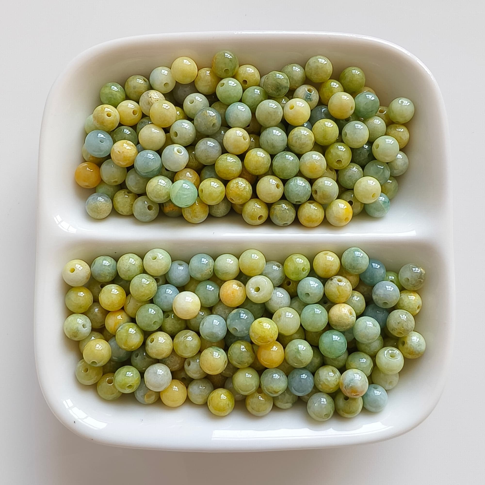 DDP 30pcs 5.8mm Natural Certificated Yellow Green Burmese Jadeite Round Loose Beads