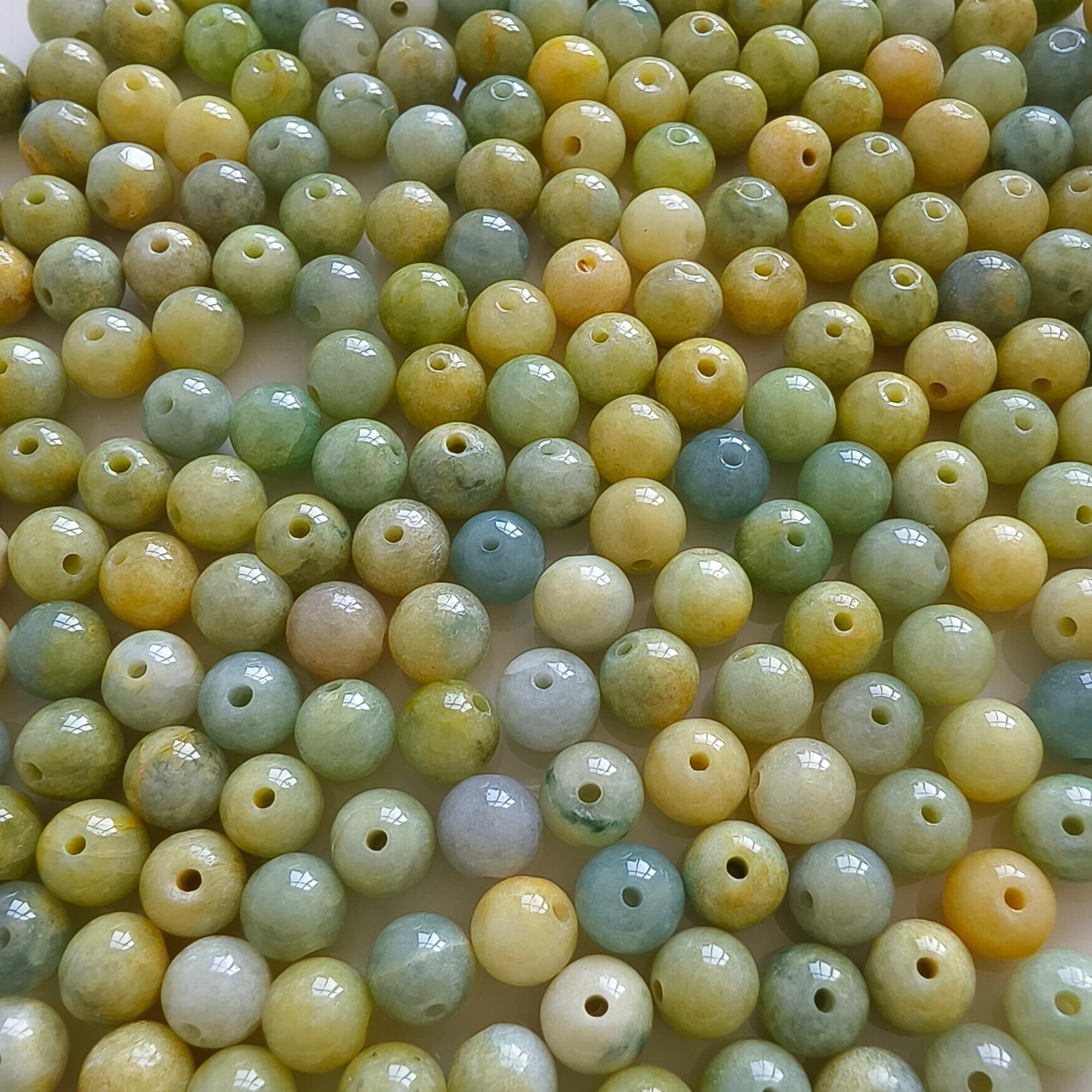DDP 30pcs 5.8mm Natural Certificated Yellow Green Burmese Jadeite Round Loose Beads