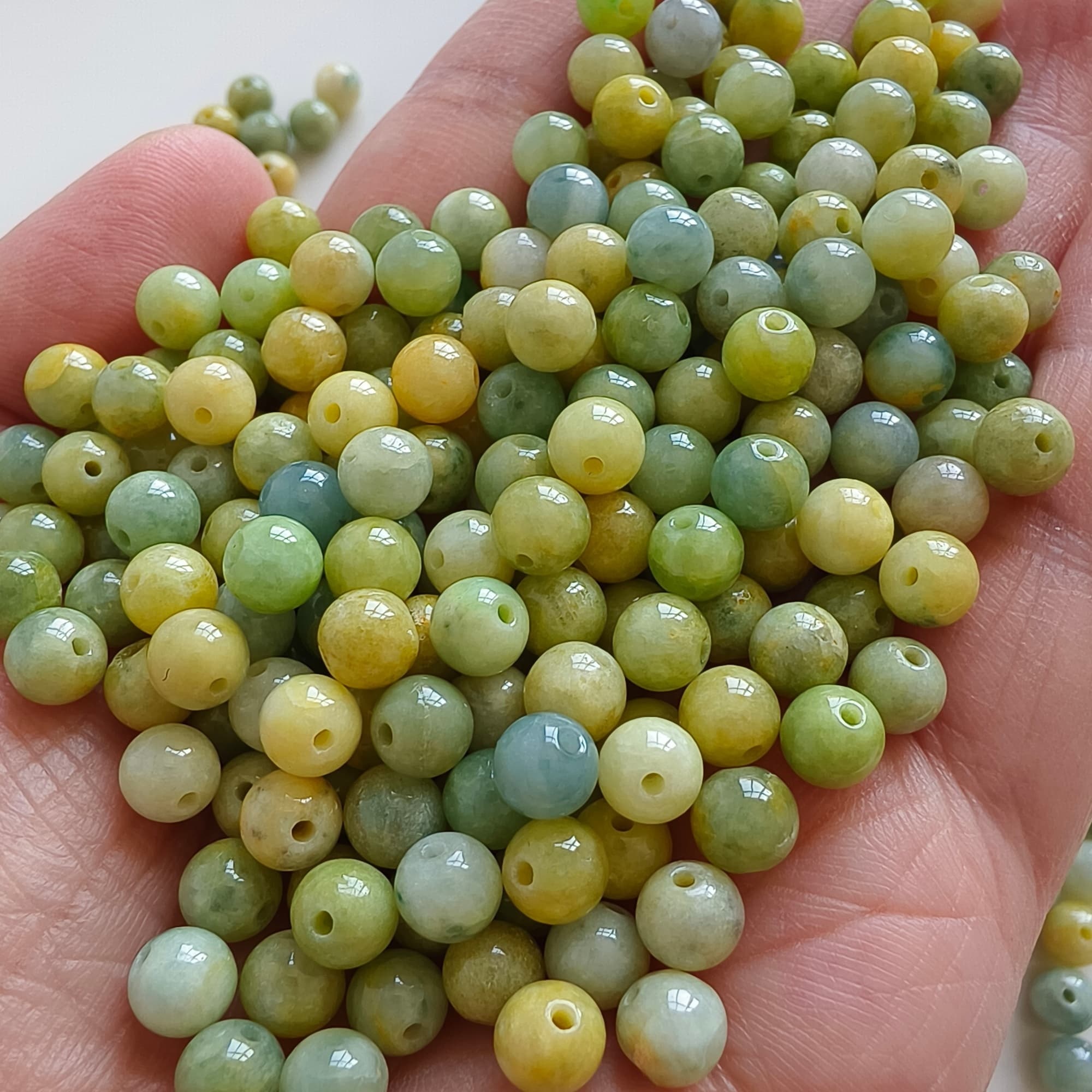 DDP 30pcs 5.8mm Natural Certificated Yellow Green Burmese Jadeite Round Loose Beads