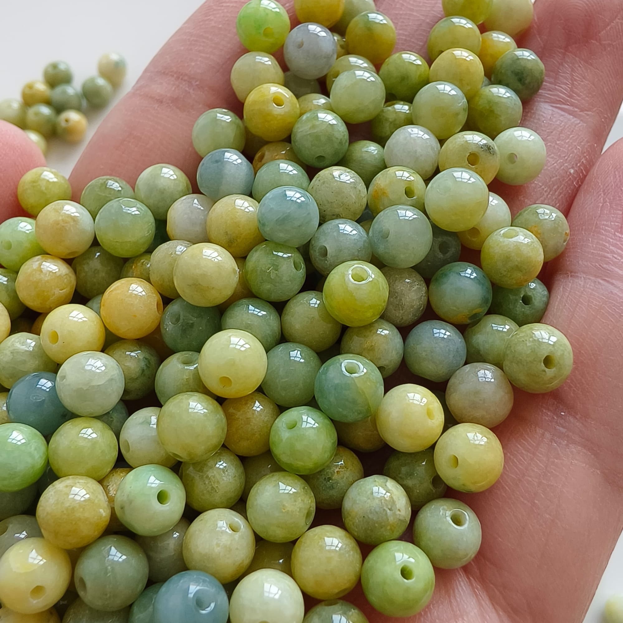 DDP 30pcs 5.8mm Natural Certificated Yellow Green Burmese Jadeite Round Loose Beads
