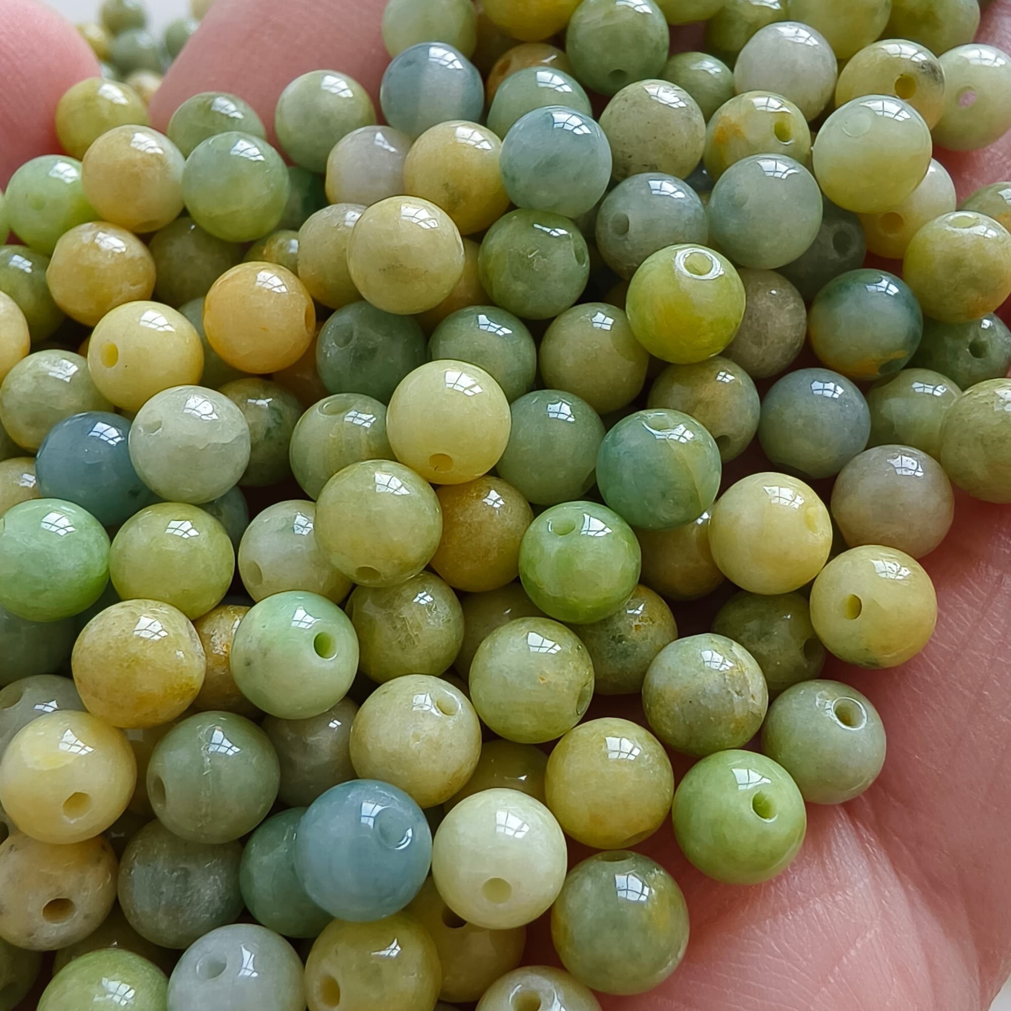 DDP 30pcs 5.8mm Natural Certificated Yellow Green Burmese Jadeite Round Loose Beads