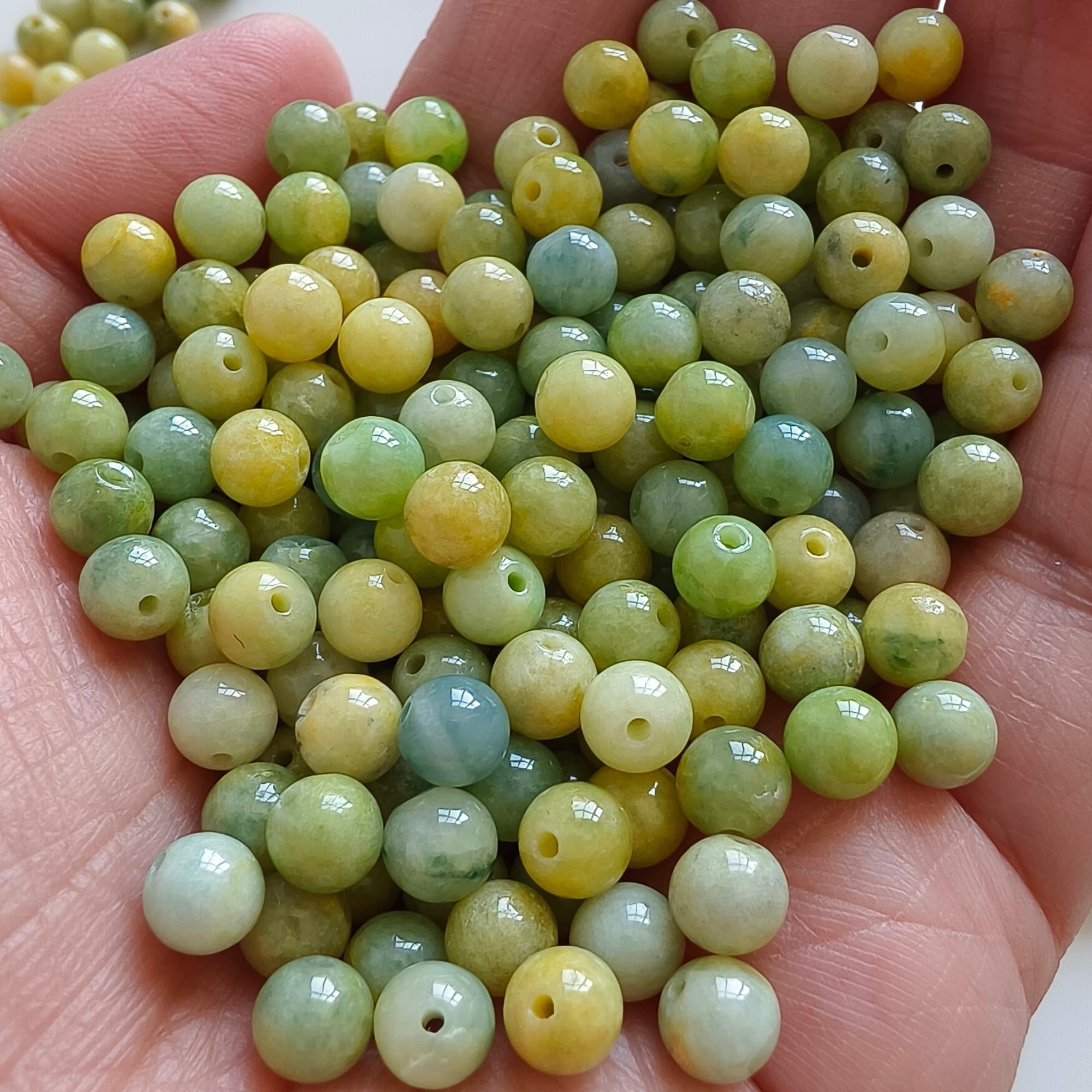 DDP 30pcs 5.8mm Natural Certificated Yellow Green Burmese Jadeite Round Loose Beads