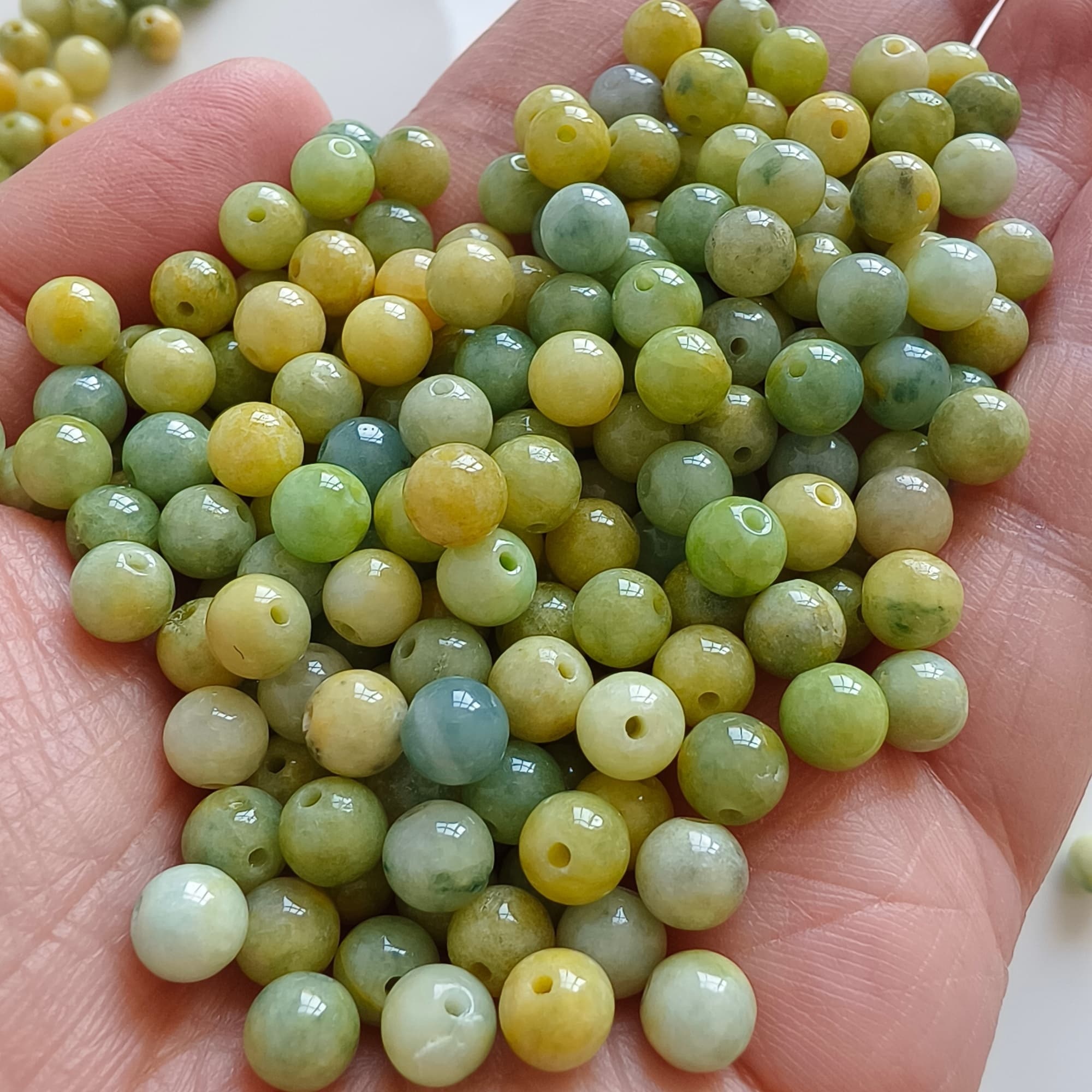 DDP 30pcs 5.8mm Natural Certificated Yellow Green Burmese Jadeite Round Loose Beads