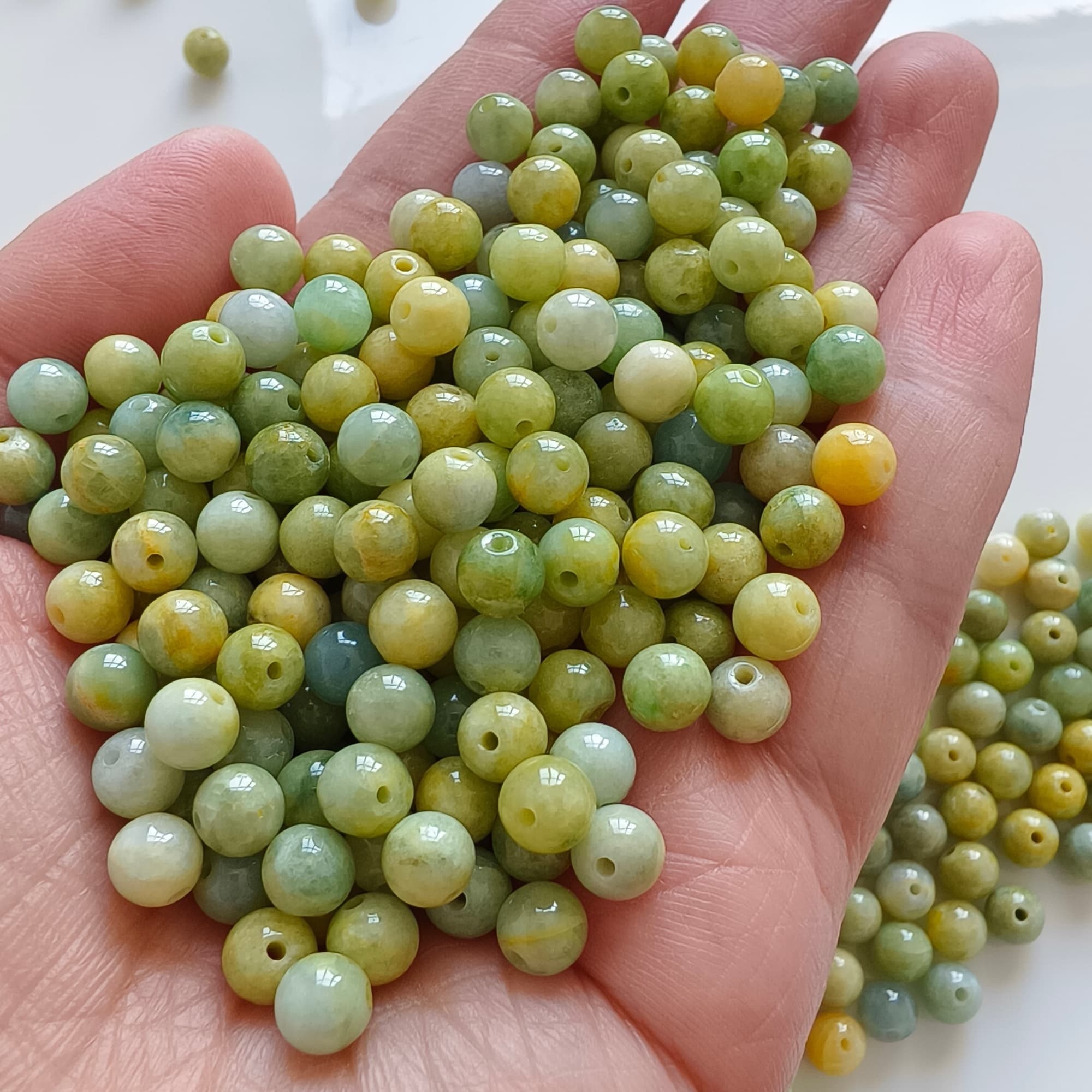 DDP 30pcs 5.8mm Natural Certificated Yellow Green Burmese Jadeite Round Loose Beads