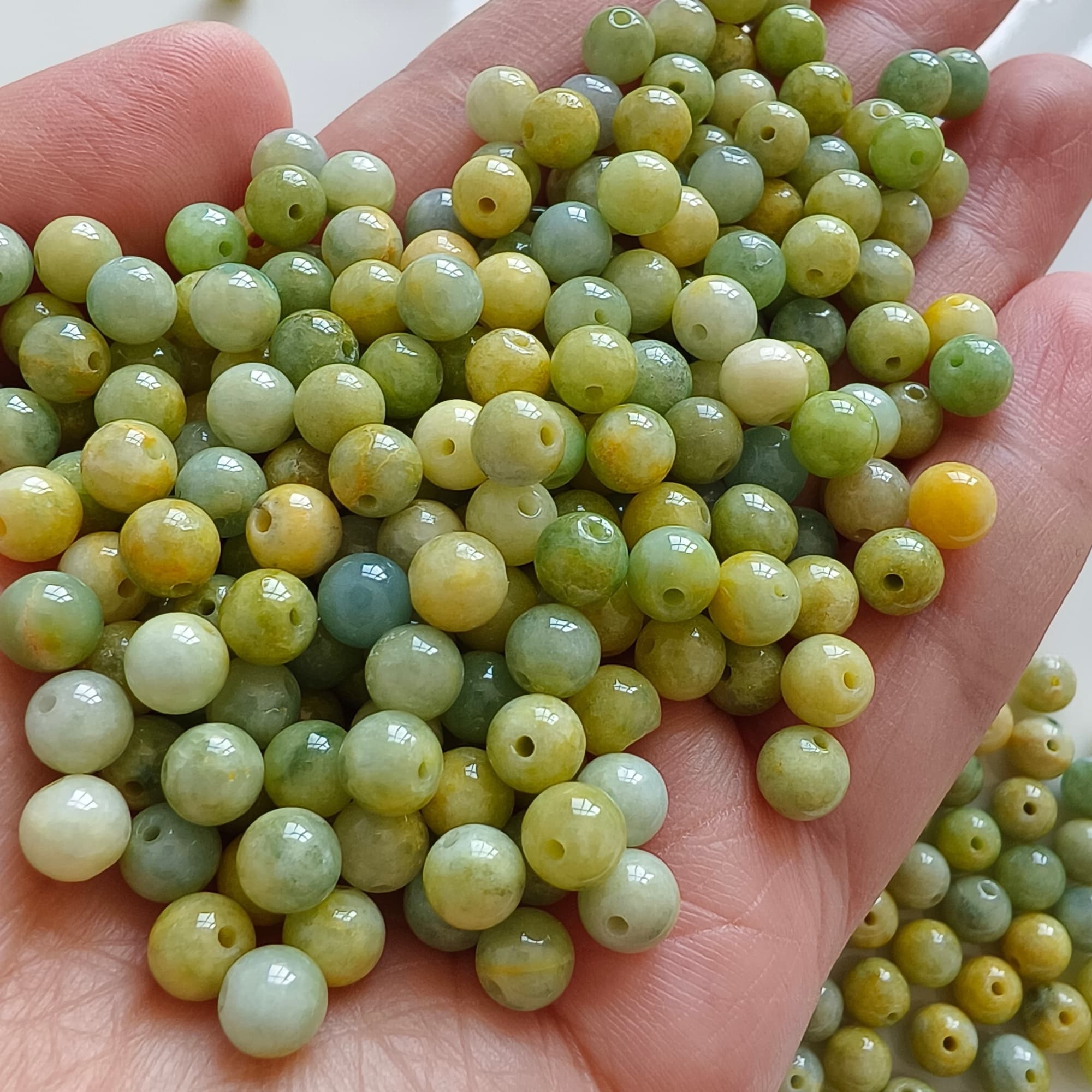 DDP 30pcs 5.8mm Natural Certificated Yellow Green Burmese Jadeite Round Loose Beads