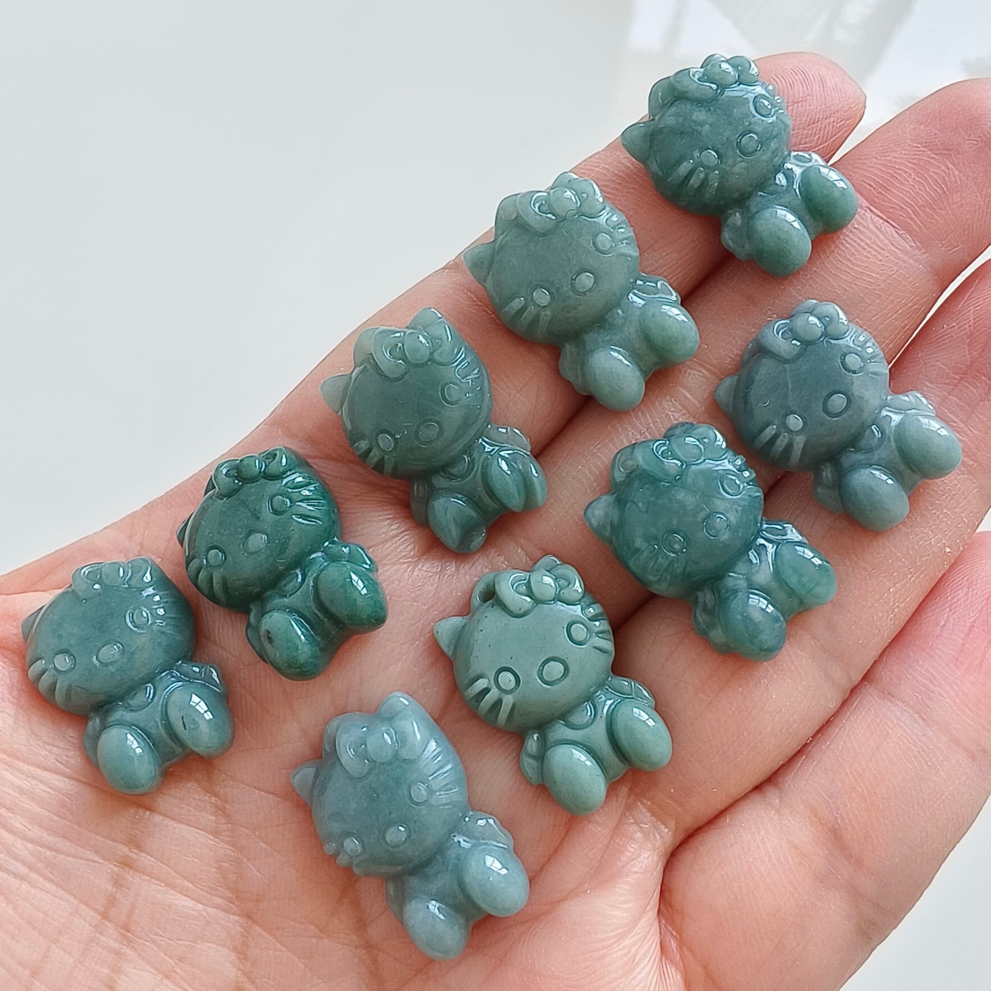 DDP 9pcs 21mm Natural Certificated Type A Blue Guatemalan Jadeite Kitty Beads