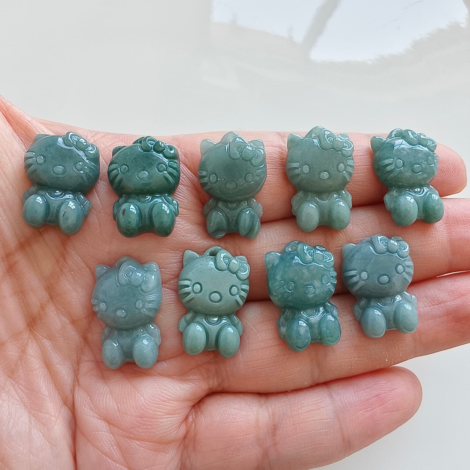 DDP 9pcs 21mm Natural Certificated Type A Blue Guatemalan Jadeite Kitty Beads