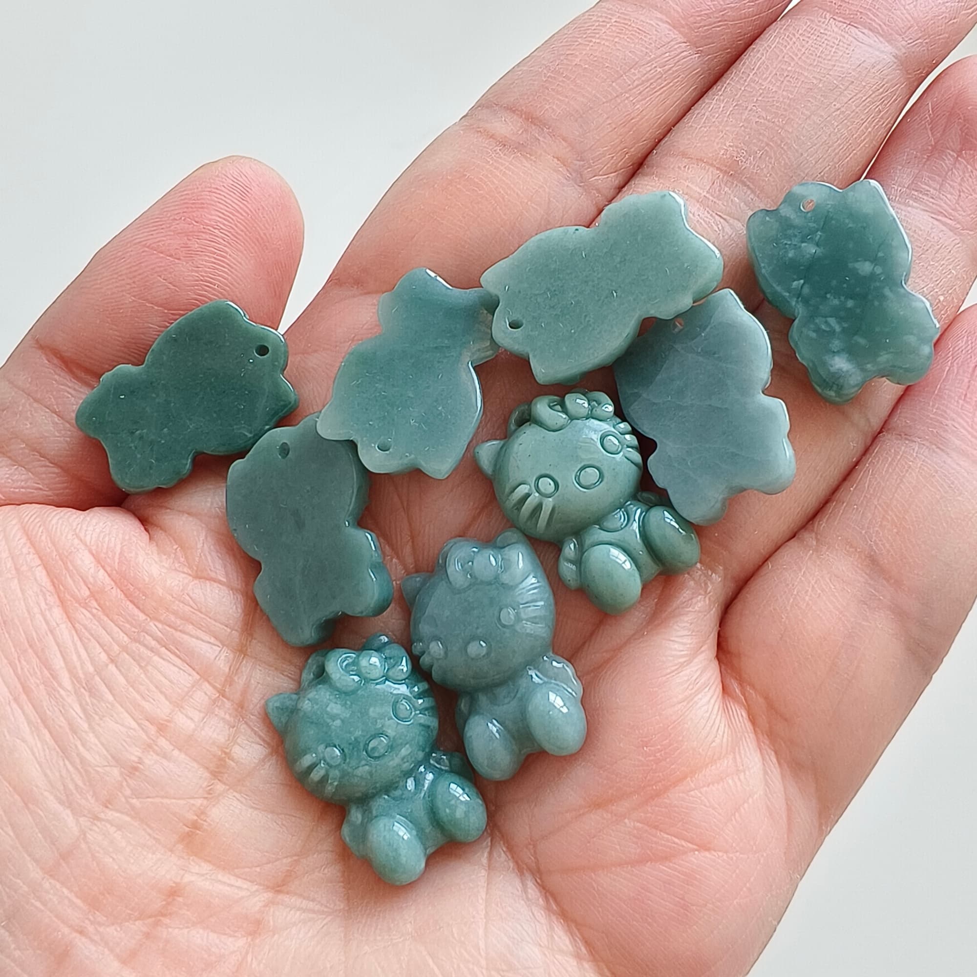 DDP 9pcs 21mm Natural Certificated Type A Blue Guatemalan Jadeite Kitty Beads