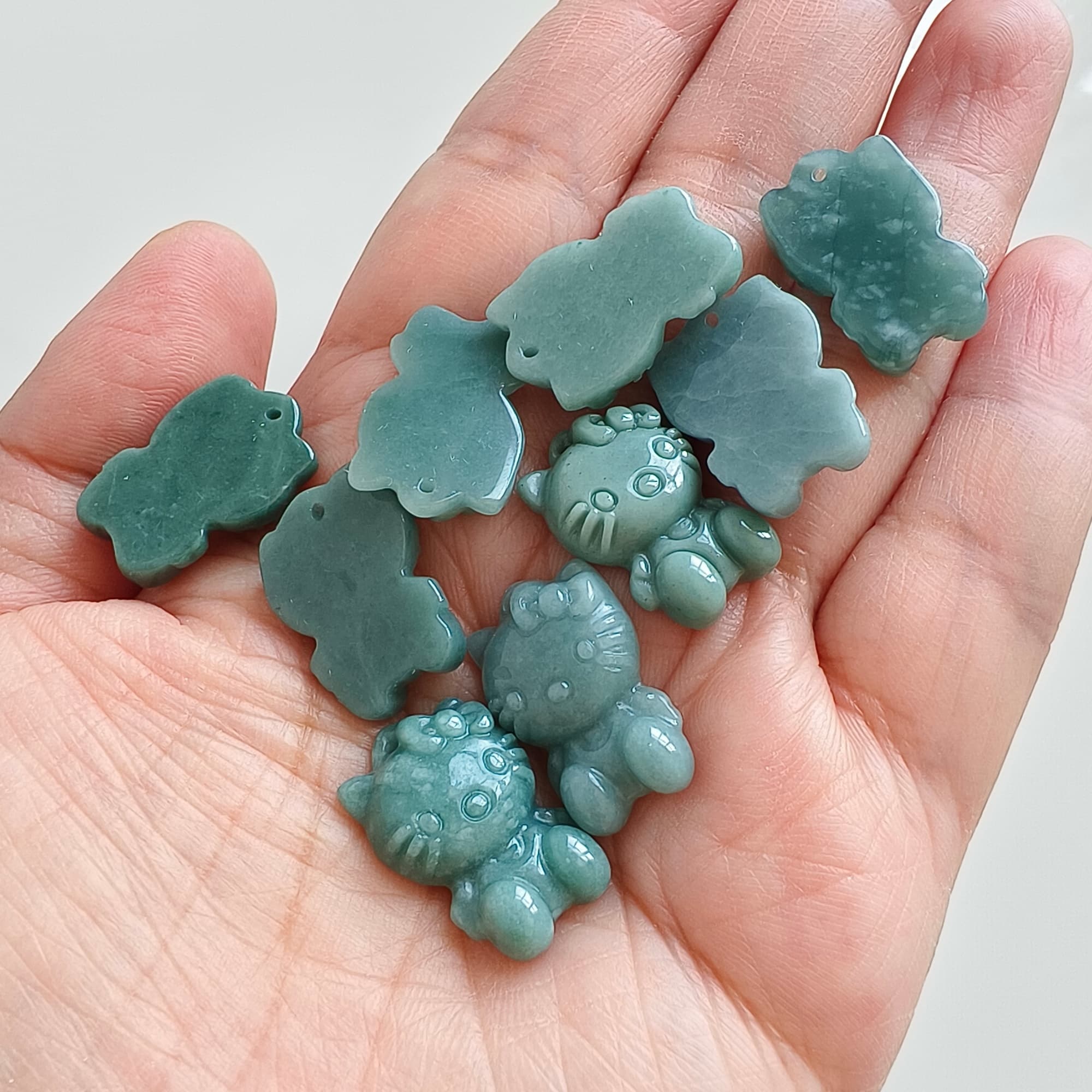 DDP 9pcs 21mm Natural Certificated Type A Blue Guatemalan Jadeite Kitty Beads