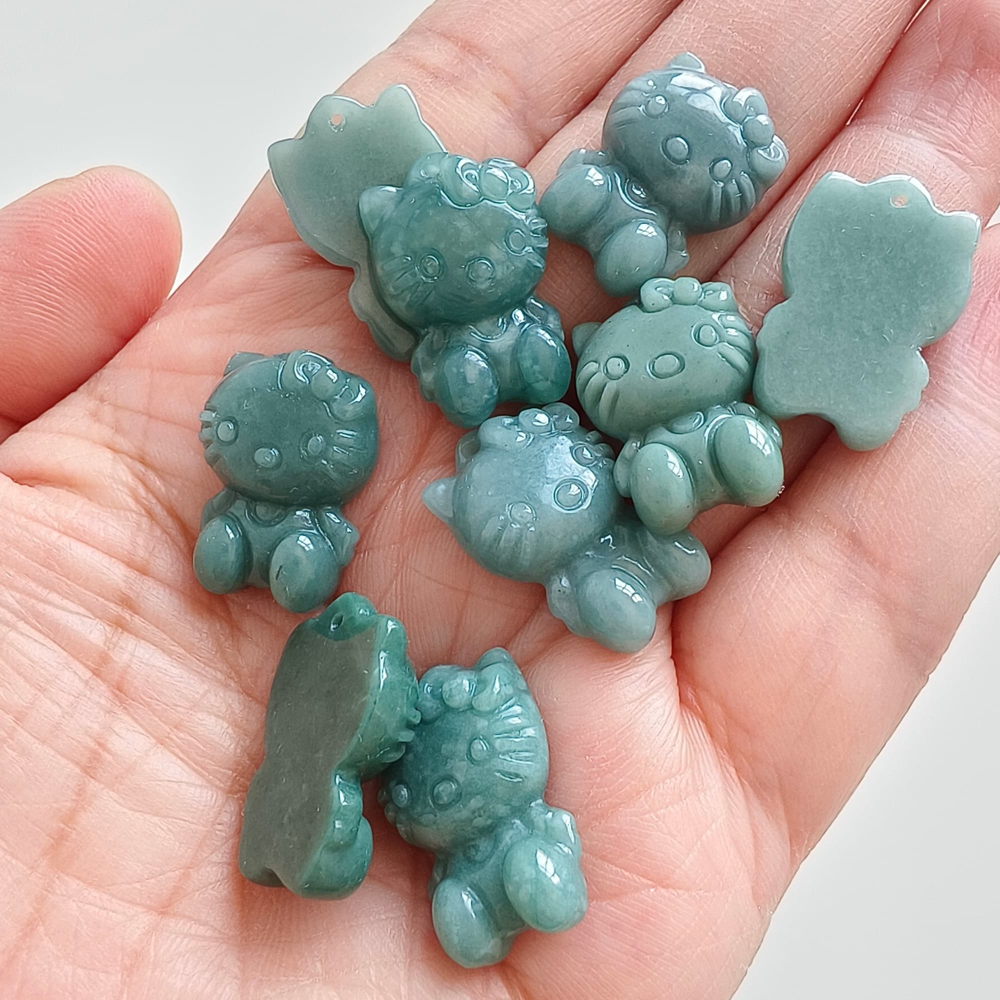 DDP 9pcs 21mm Natural Certificated Type A Blue Guatemalan Jadeite Kitty Beads