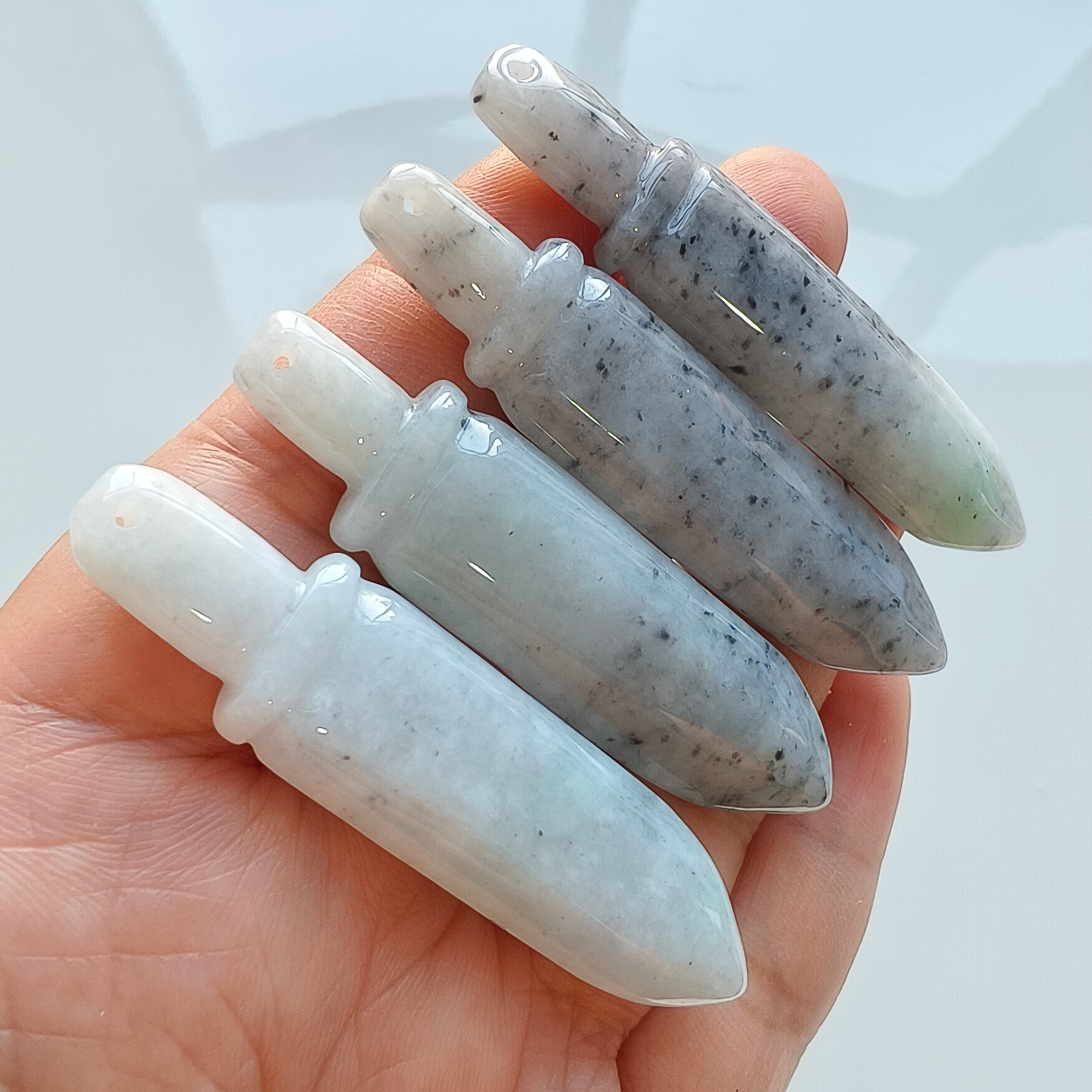 DDP 2pcs 57.5-60.5mm Natural Certificated Type A Black Chicken Species Burmese Jadeite Sword Pendant