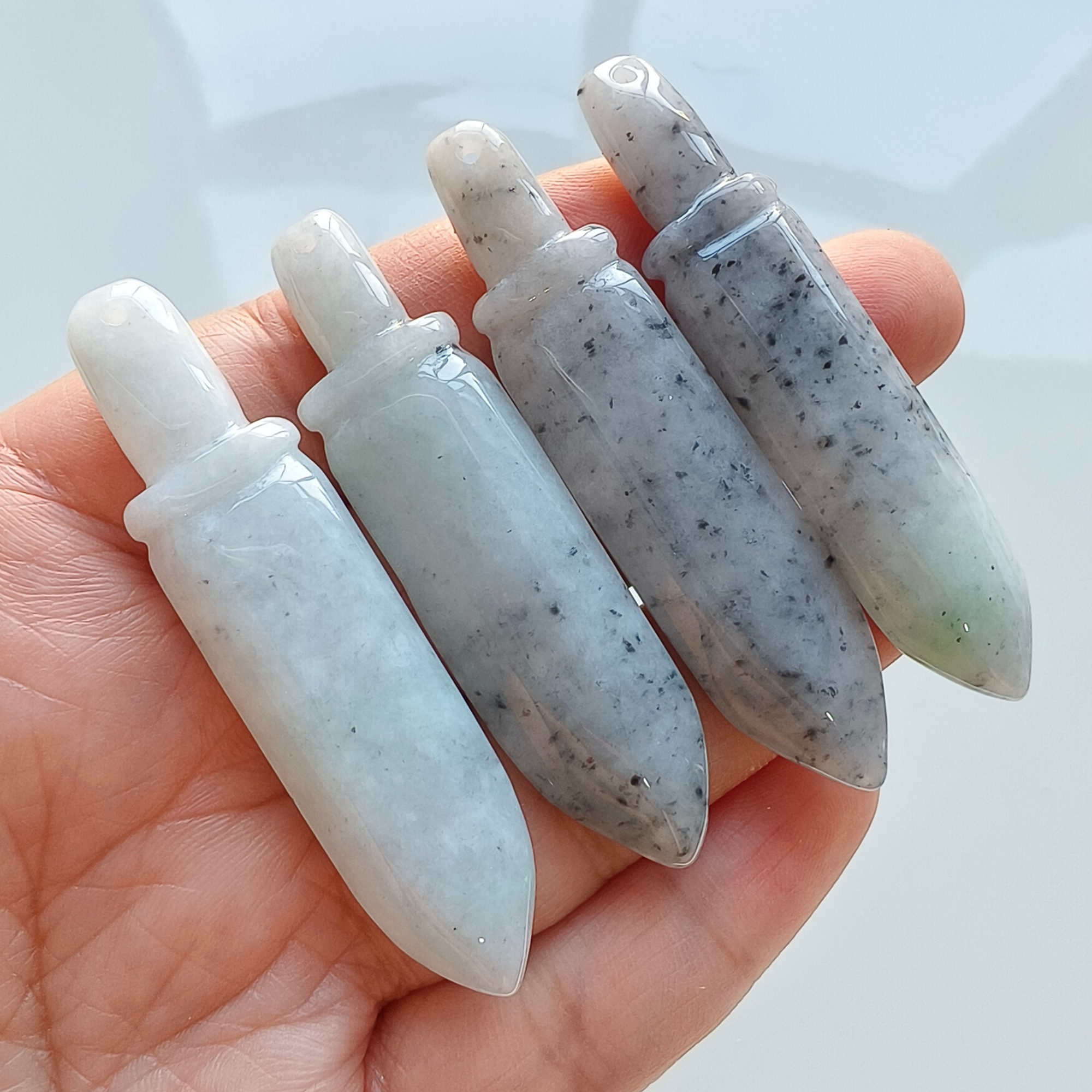 DDP 2pcs 57.5-60.5mm Natural Certificated Type A Black Chicken Species Burmese Jadeite Sword Pendant