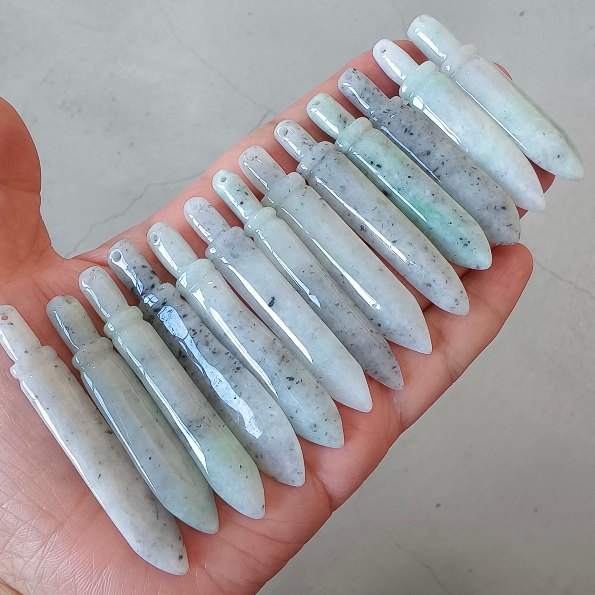 DDP 2pcs 55.5-62.5mm Natural Certificated Type A Black Chicken Species Burmese Jadeite Sword Pendant