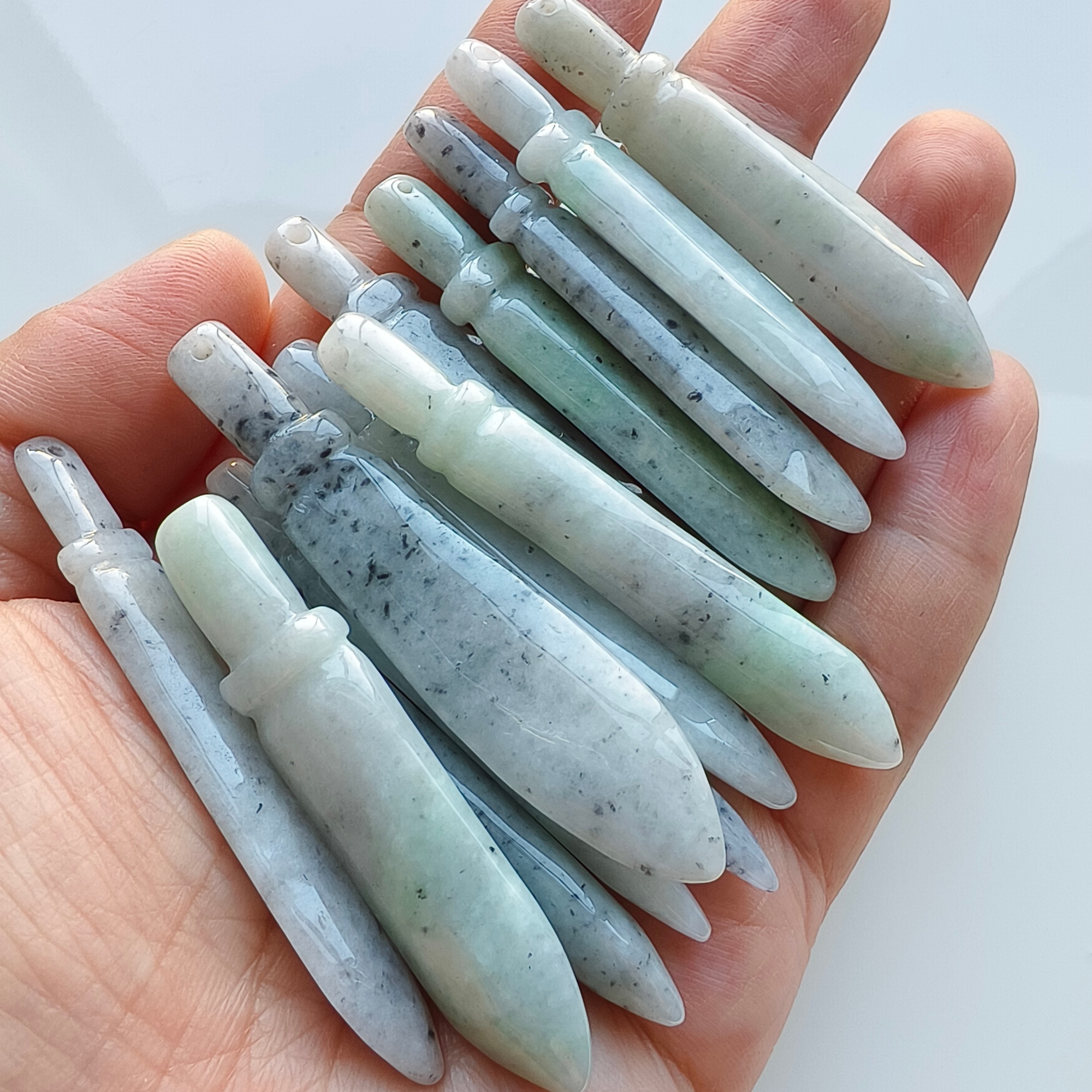 DDP 2pcs 55.5-62.5mm Natural Certificated Type A Black Chicken Species Burmese Jadeite Sword Pendant