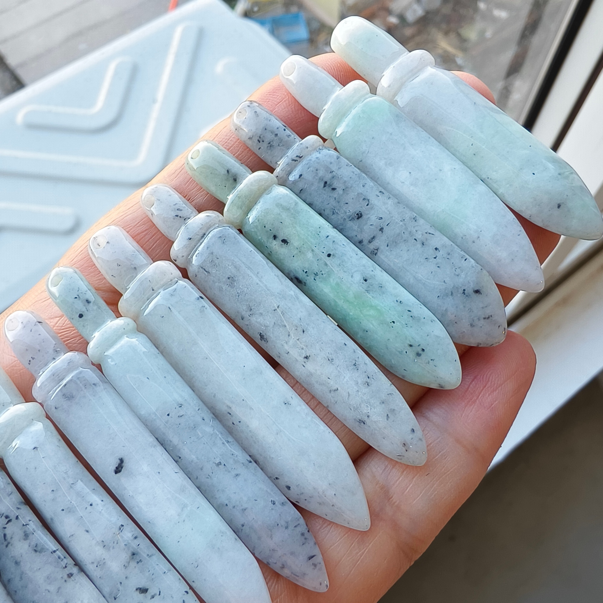 DDP 2pcs 55.5-62.5mm Natural Certificated Type A Black Chicken Species Burmese Jadeite Sword Pendant