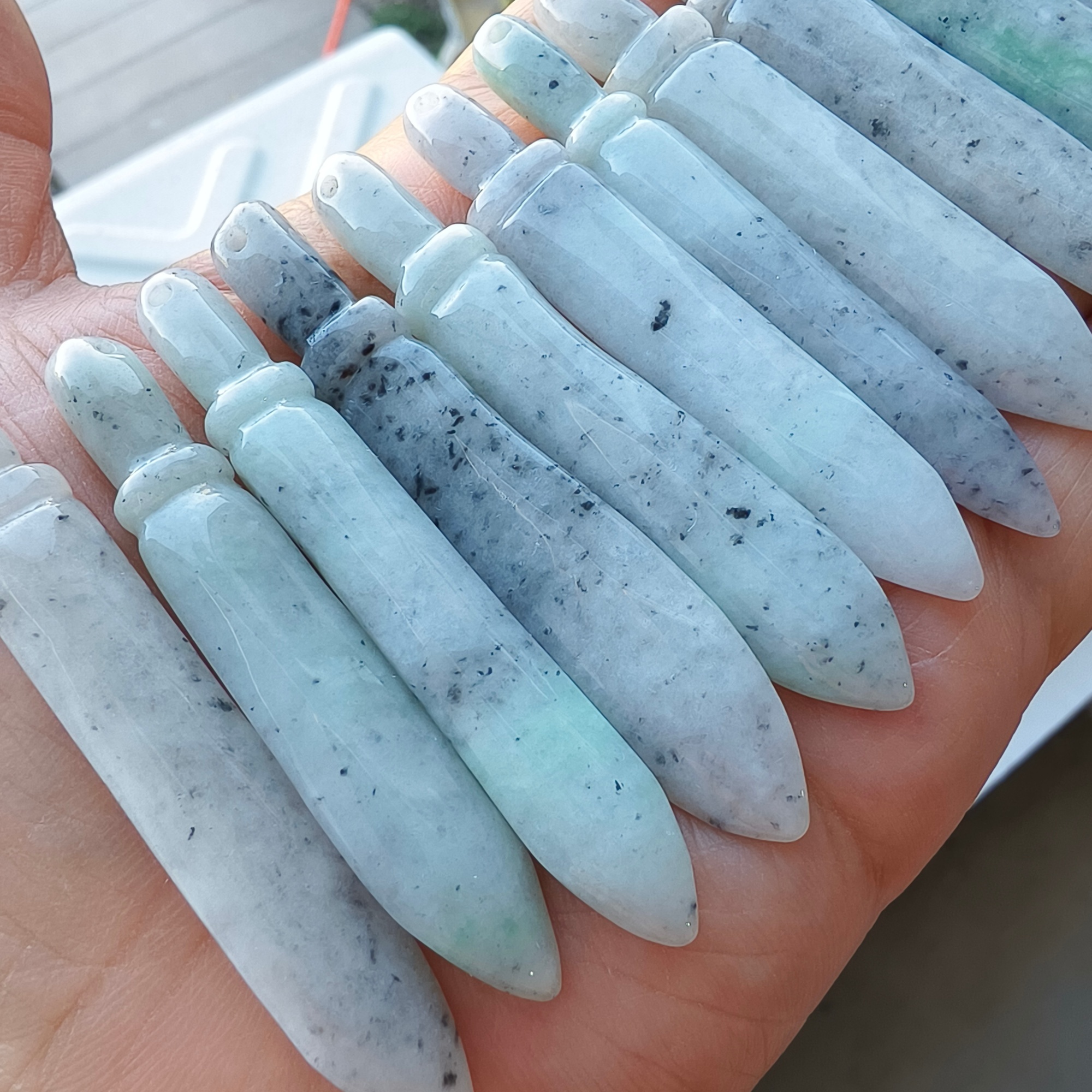 DDP 2pcs 55.5-62.5mm Natural Certificated Type A Black Chicken Species Burmese Jadeite Sword Pendant