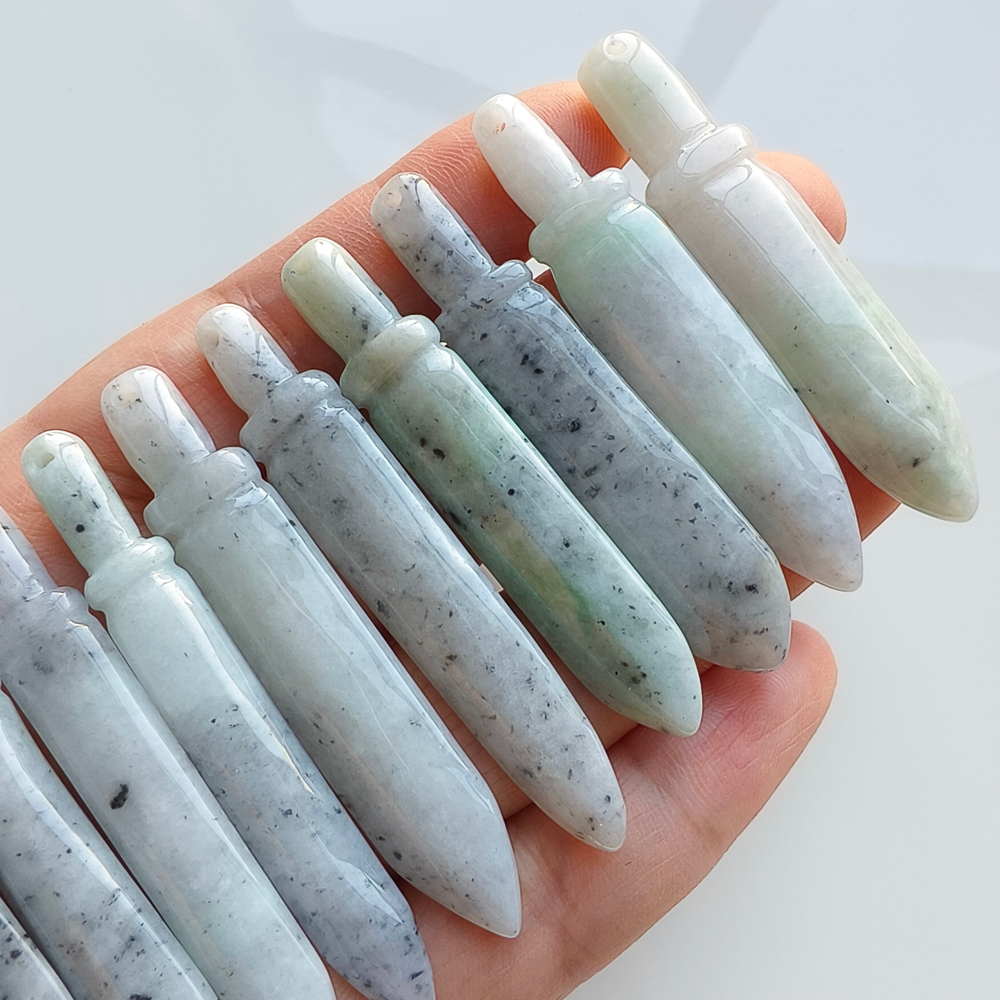 DDP 2pcs 55.5-62.5mm Natural Certificated Type A Black Chicken Species Burmese Jadeite Sword Pendant