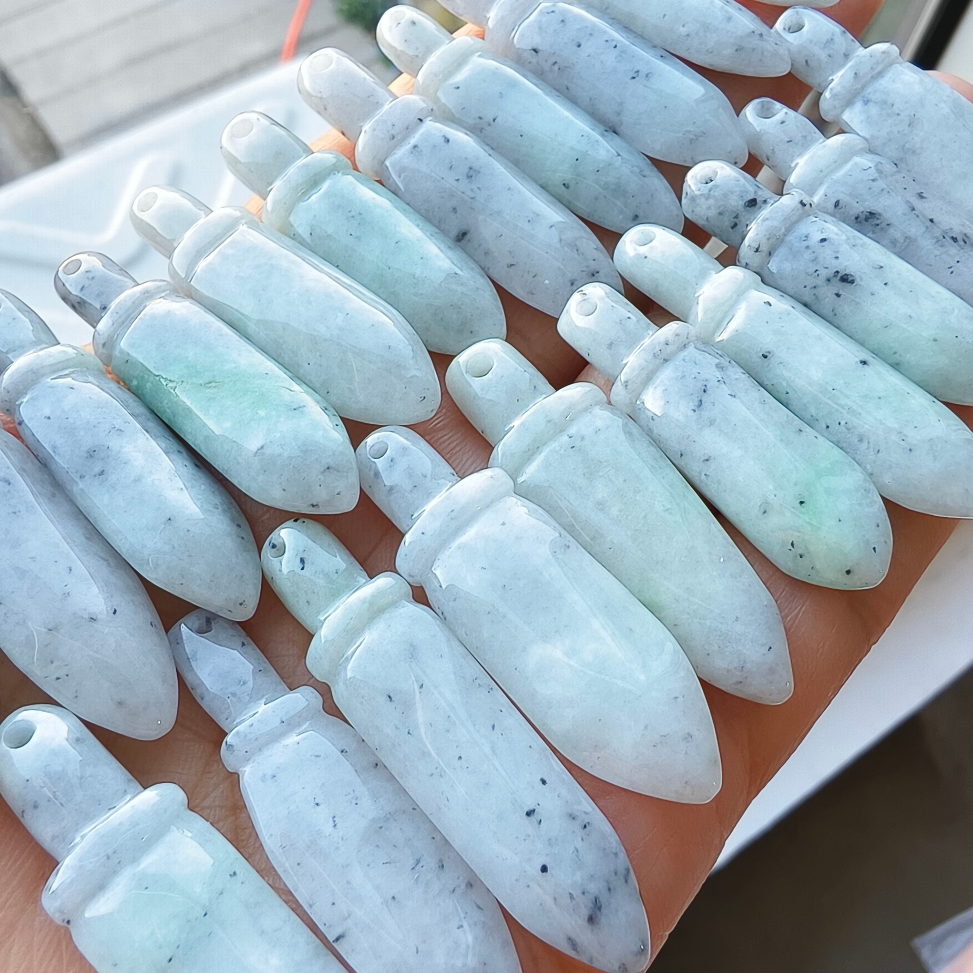 DDP 5pcs 35-43.5mm Natural Certificated Type A Black Chicken Species Burmese Jadeite Sword Pendant