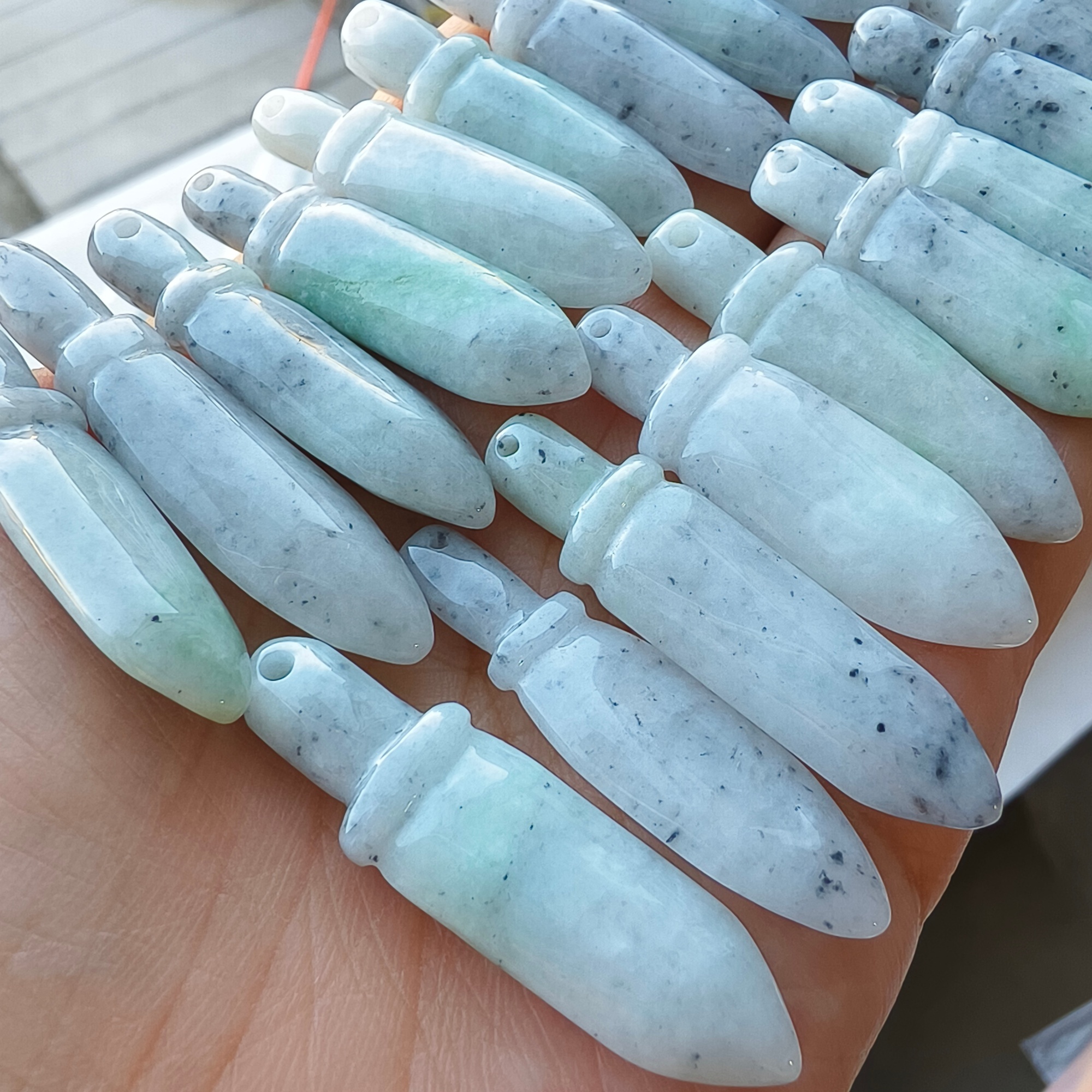 DDP 5pcs 35-43.5mm Natural Certificated Type A Black Chicken Species Burmese Jadeite Sword Pendant