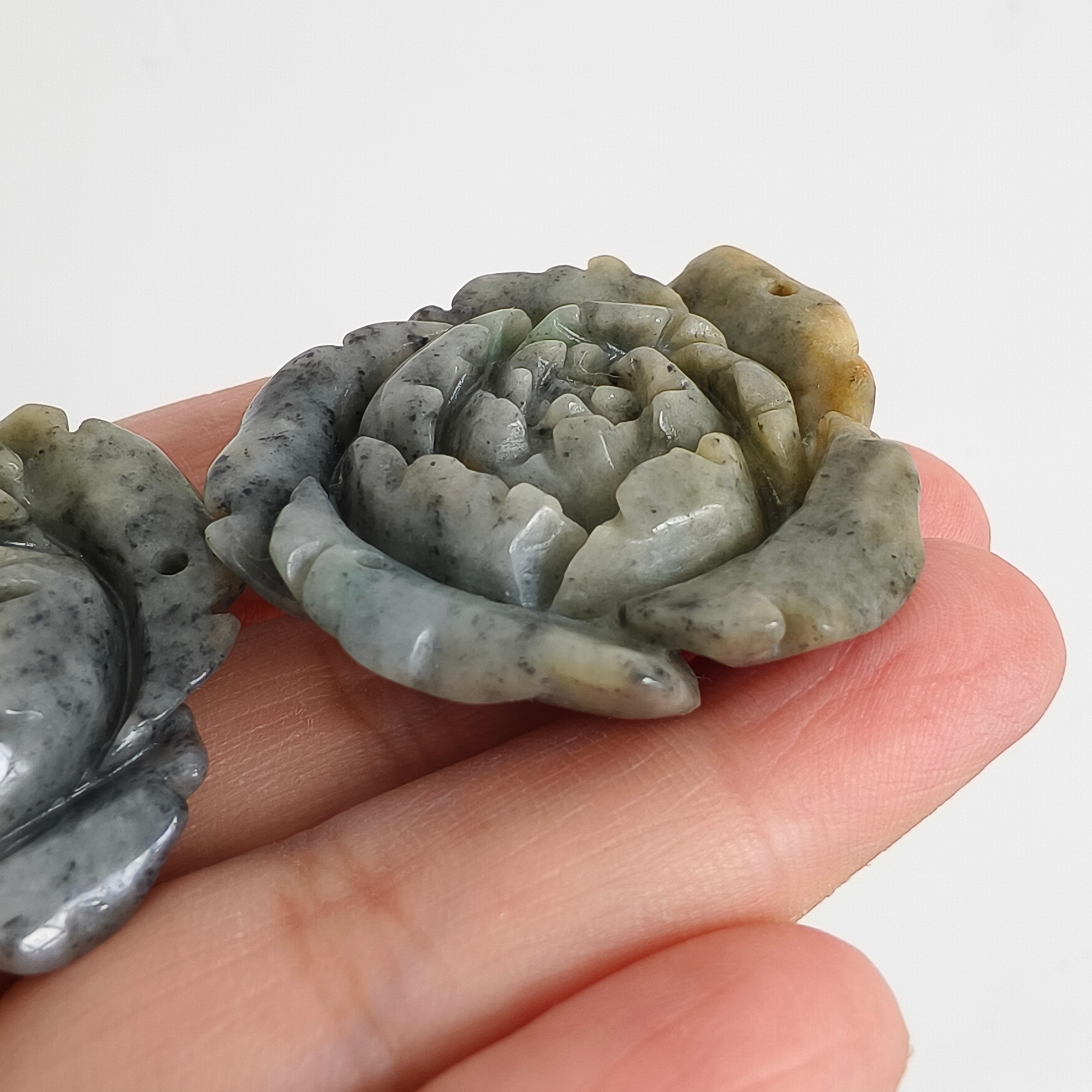 DDP 44.5-52mm Natural Certificated Black Chicken Species Yellow Burmese Jadeite Rose Pendant