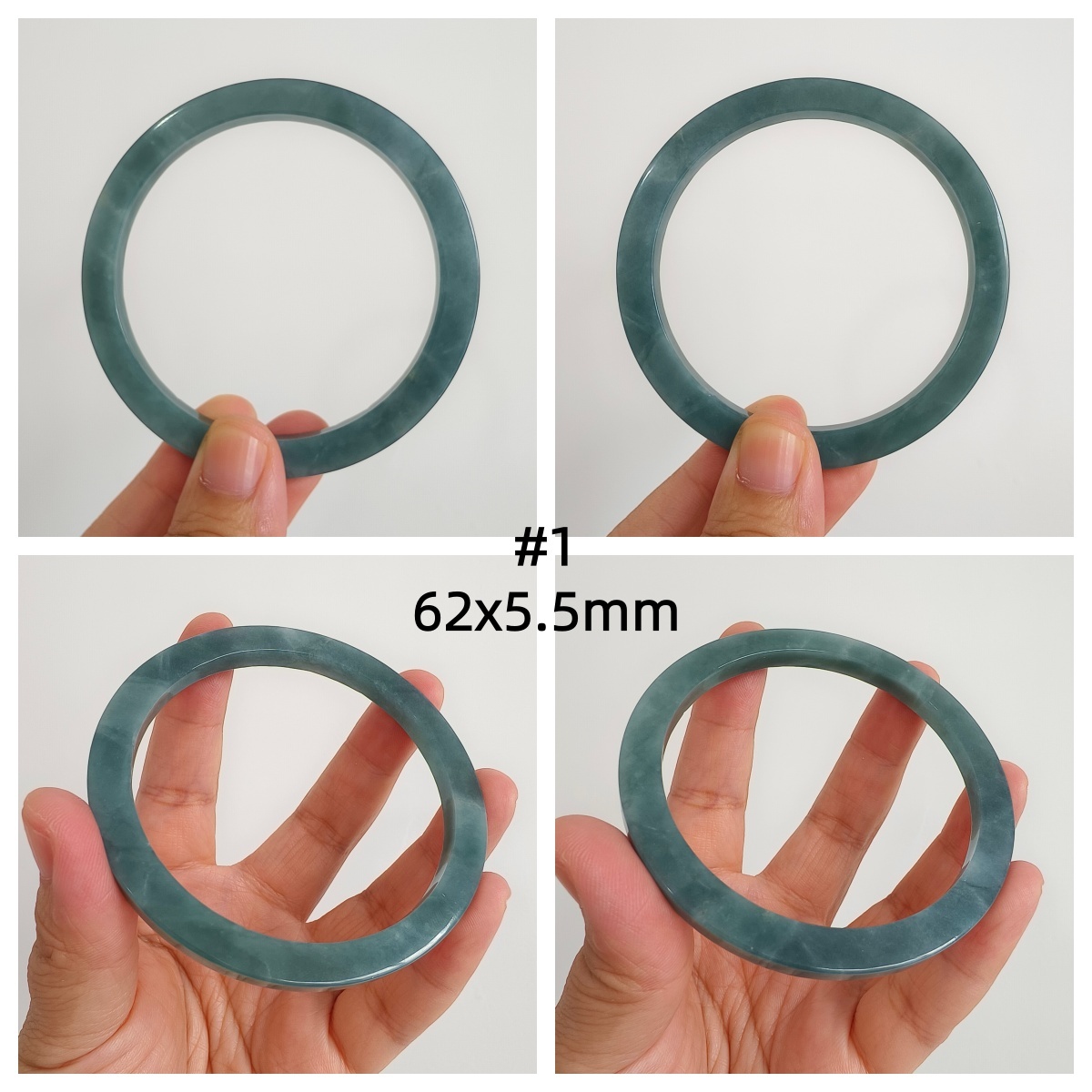 DDP 53.5-62mm Natural Type A Blue Guatemalan Jadeite Round Band Bangle