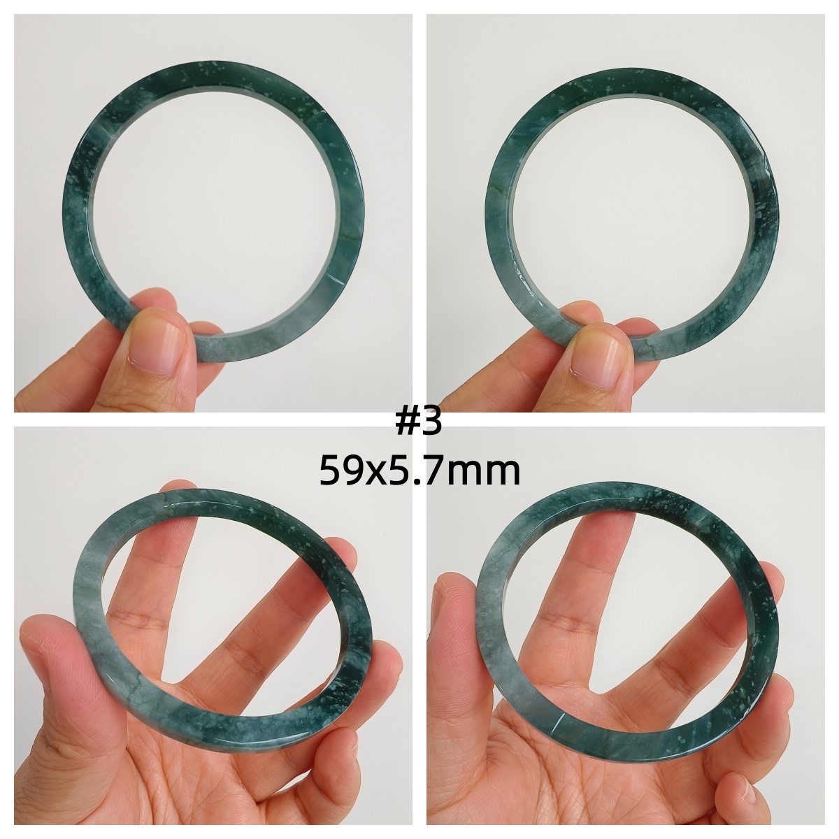 DDP 53.5-62mm Natural Type A Blue Guatemalan Jadeite Round Band Bangle