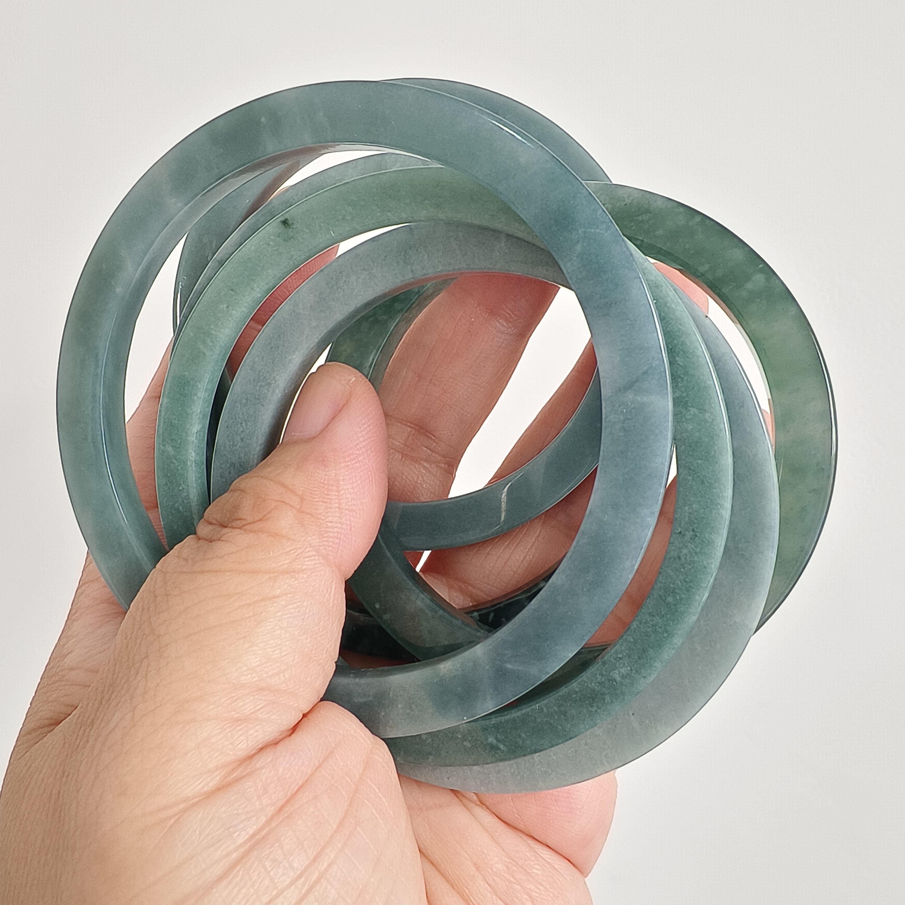 DDP 53.5-62mm Natural Type A Blue Guatemalan Jadeite Round Band Bangle