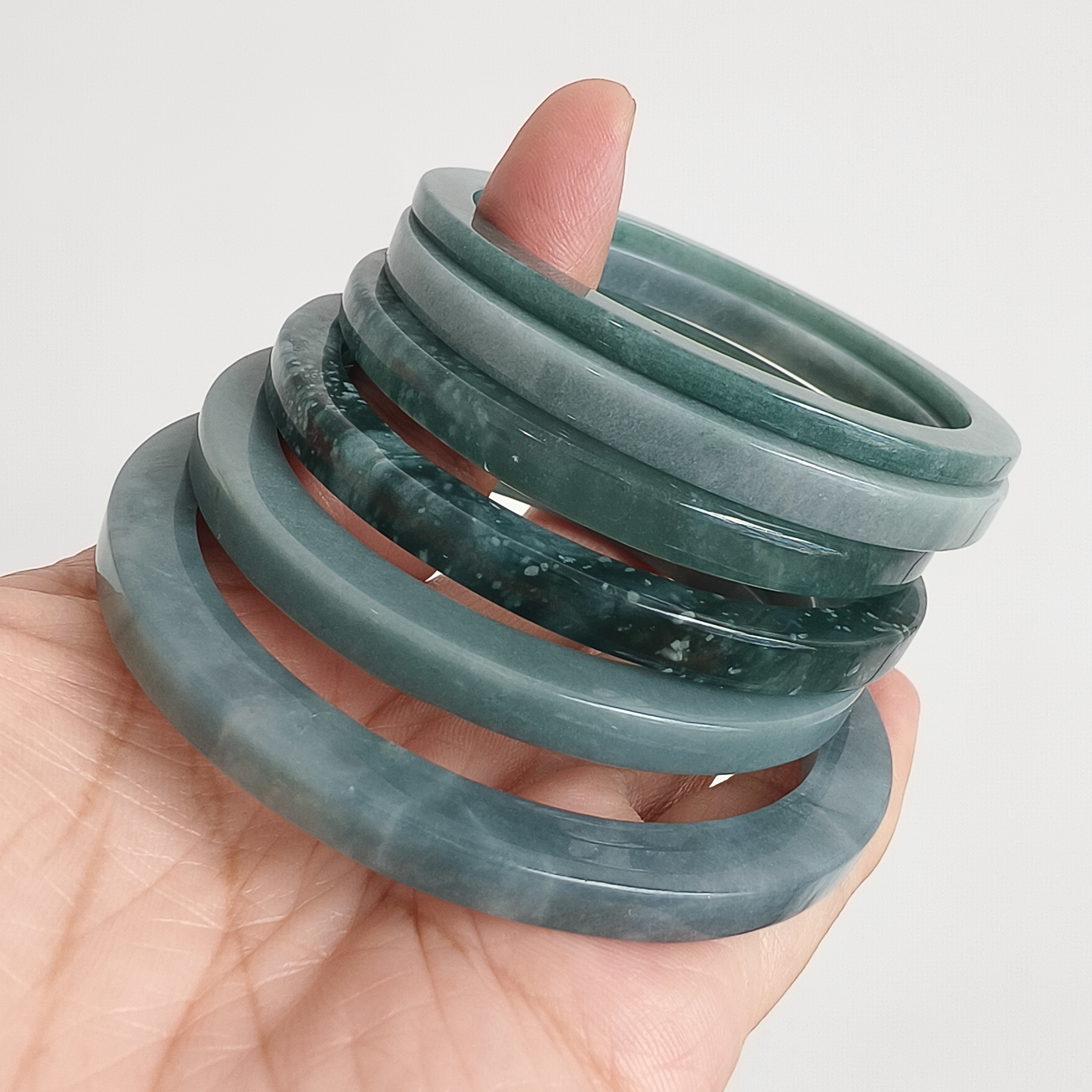DDP 53.5-62mm Natural Type A Blue Guatemalan Jadeite Round Band Bangle