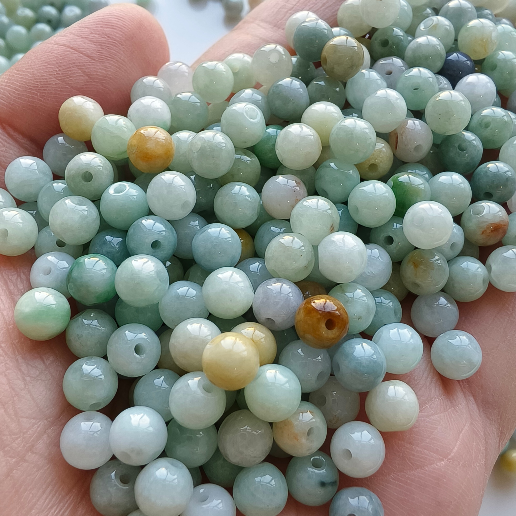 DDP 100pcs 6mm Natural Certificated Type A Green White Burmese Jadeite Round Beads