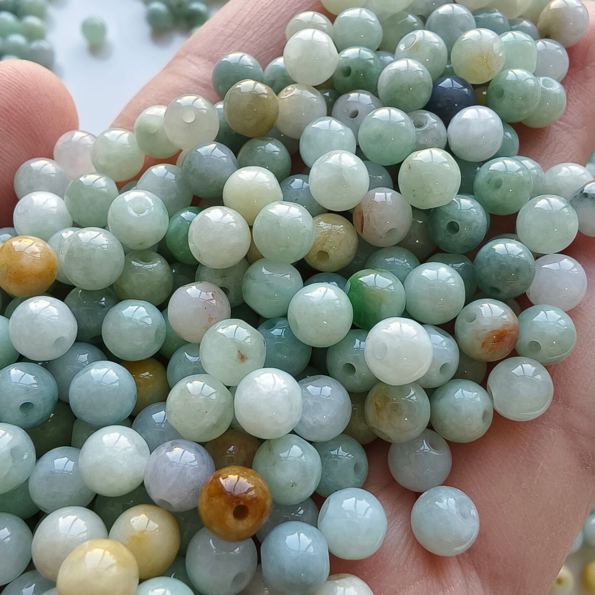 DDP 100pcs 6mm Natural Certificated Type A Green White Burmese Jadeite Round Beads
