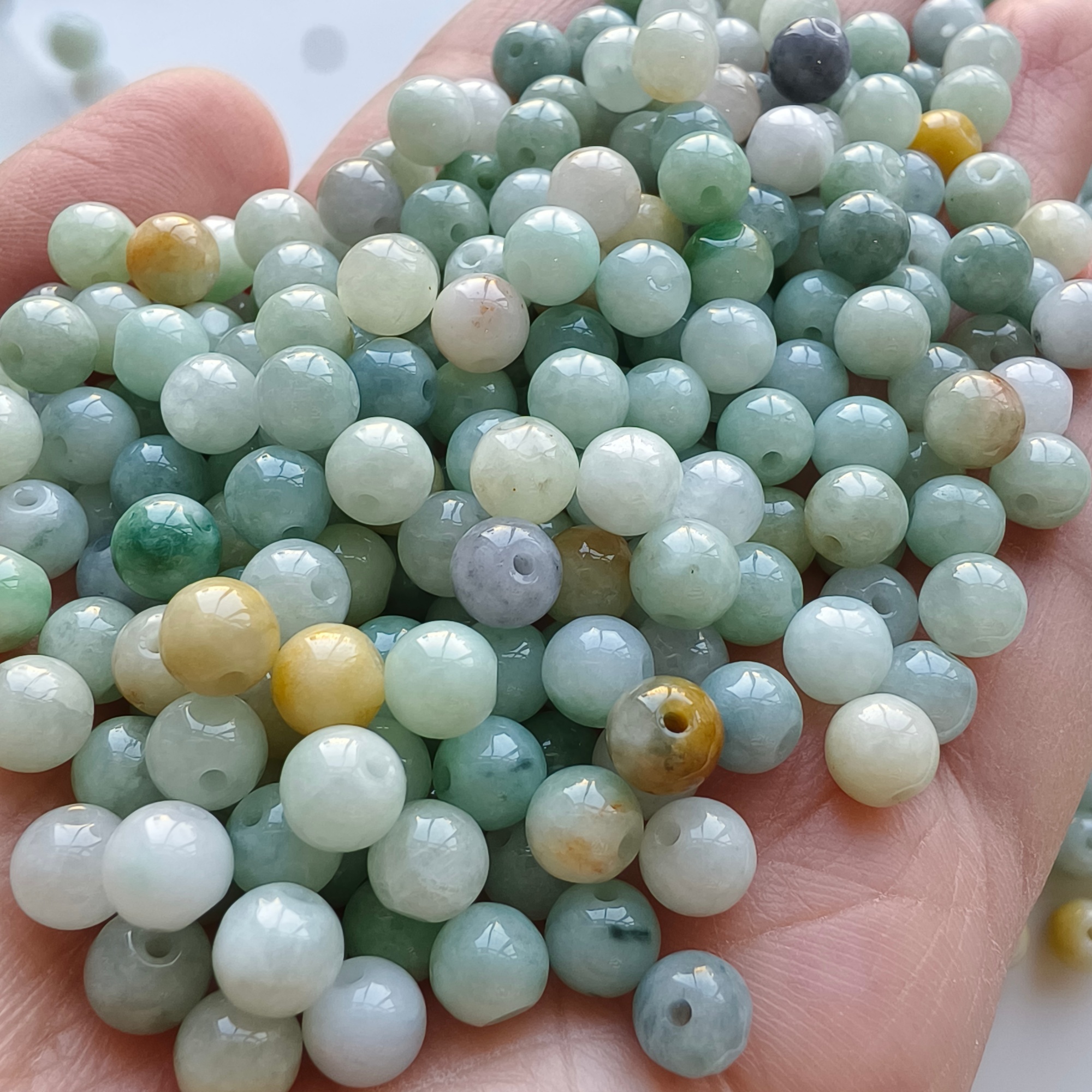 DDP 100pcs 6mm Natural Certificated Type A Green White Burmese Jadeite Round Beads